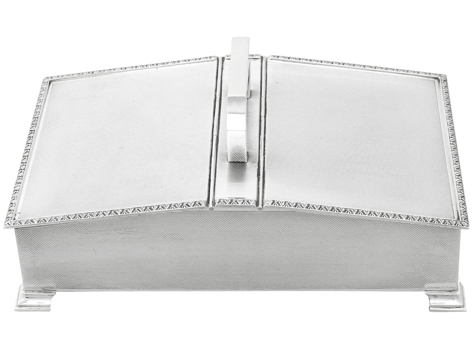 Vintage Elizabeth II Sterling Silver Cigarette Box - Art Deco Style (1 of 12)