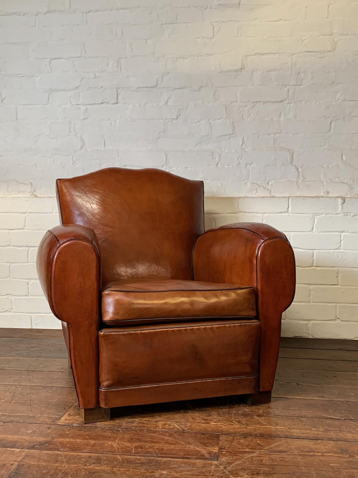 A Fabulous 1950s French Leather Club Chair Caramel Moustache Model (1 of 11)
