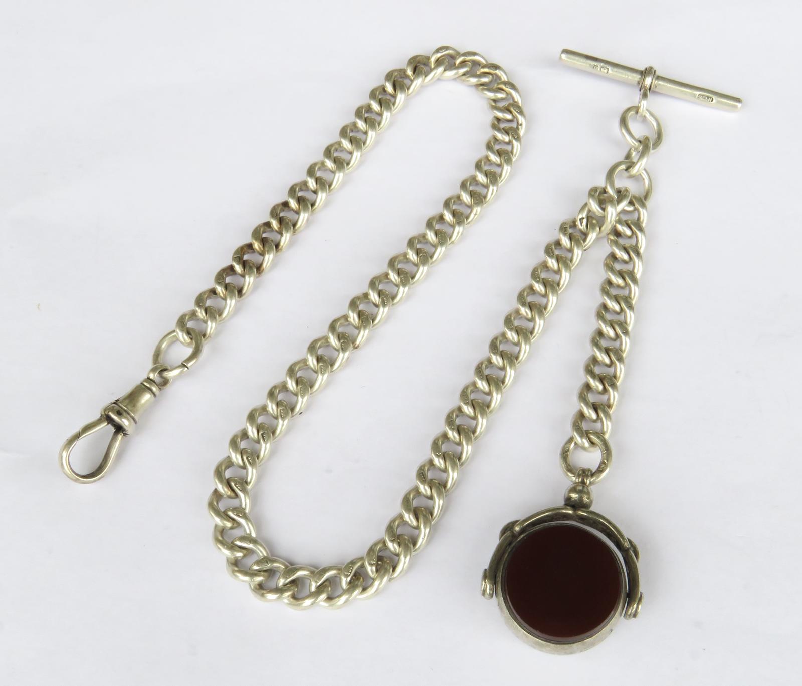 Victorian Silver Pocket Watch Chain & Swivel Fob (1 of 3)
