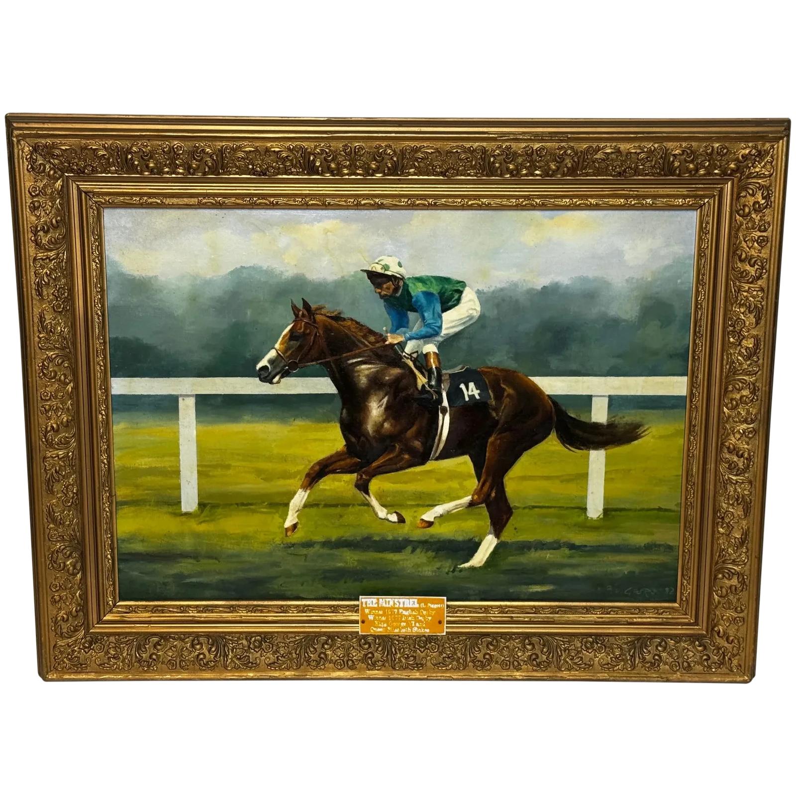 Sporting Oil Painting The Minstrel Chestnut Colt Epsom Derby 1977 Jockey Lester Piggott Up (1 of 44)