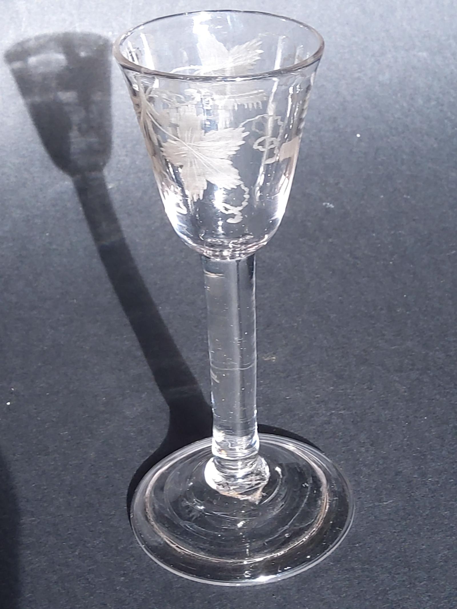 Small Georgian Wine Glass with Etched  Fruiting Grape Vine (1 of 5)