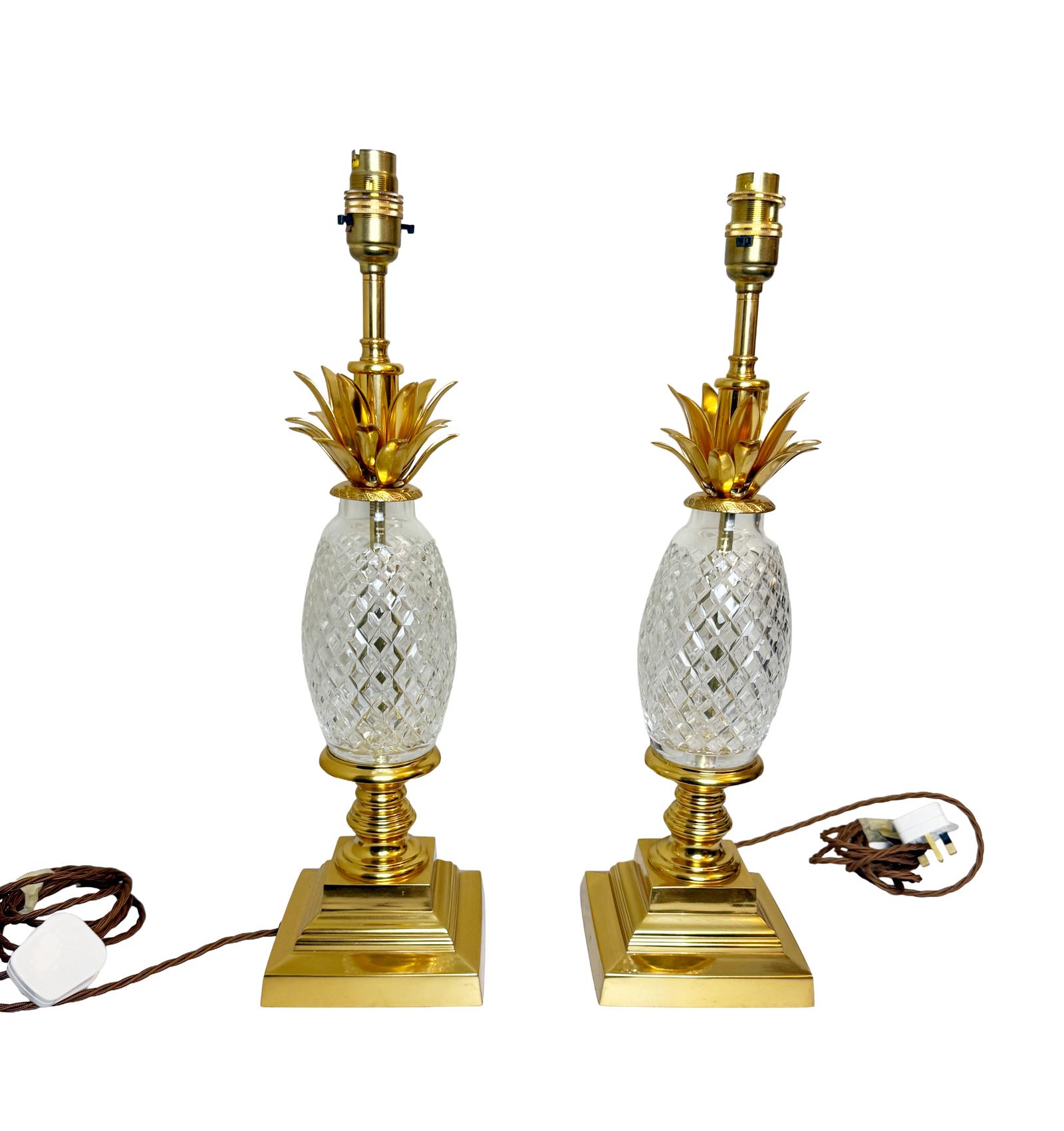 Antique Pair of Crystal and Gilt Bronze Lamps with a Pineapple Motif (1 of 7) Antique Pair of Crystal and Gilt Bronze Lamps with a Pineapple Motif (1 of 7)