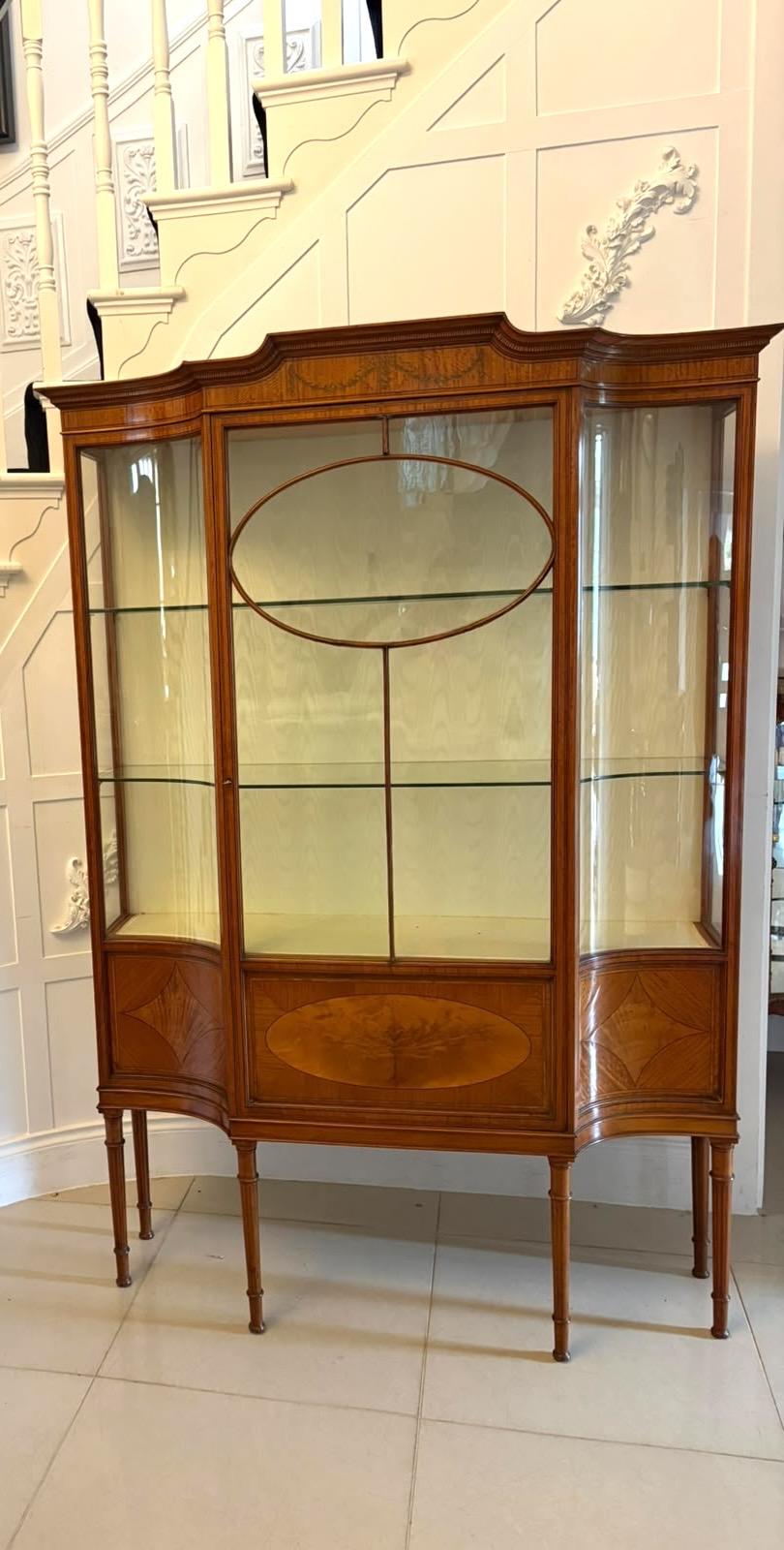 Antique Victorian Satinwood Inlaid Bow Front Display Cabinet (1 of 19) Antique Victorian Satinwood Inlaid Bow Front Display Cabinet (1 of 19)