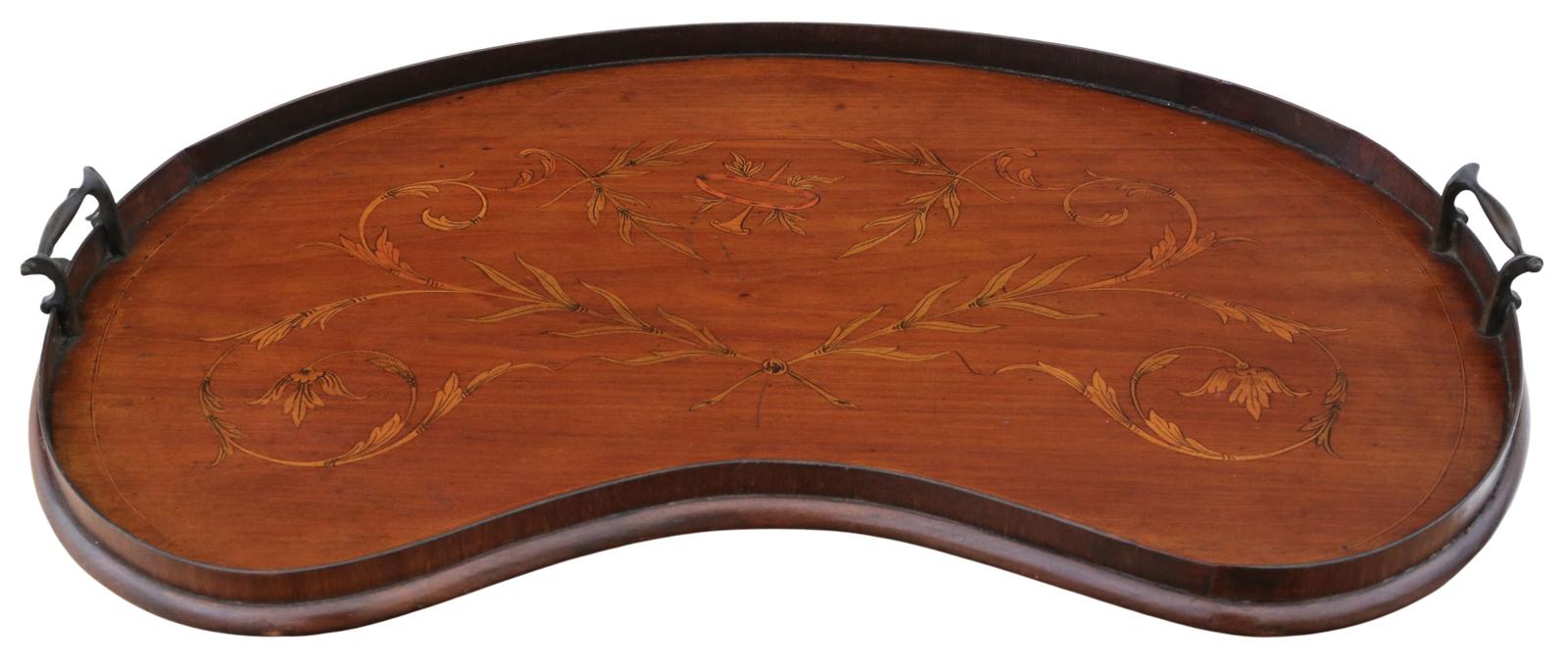 Antique 19th Century Fine Quality Inlaid Mahogany Kidney-shaped Serving Tray (1 of 8) Antique 19th Century Fine Quality Inlaid Mahogany Kidney-shaped Serving Tray (1 of 8)