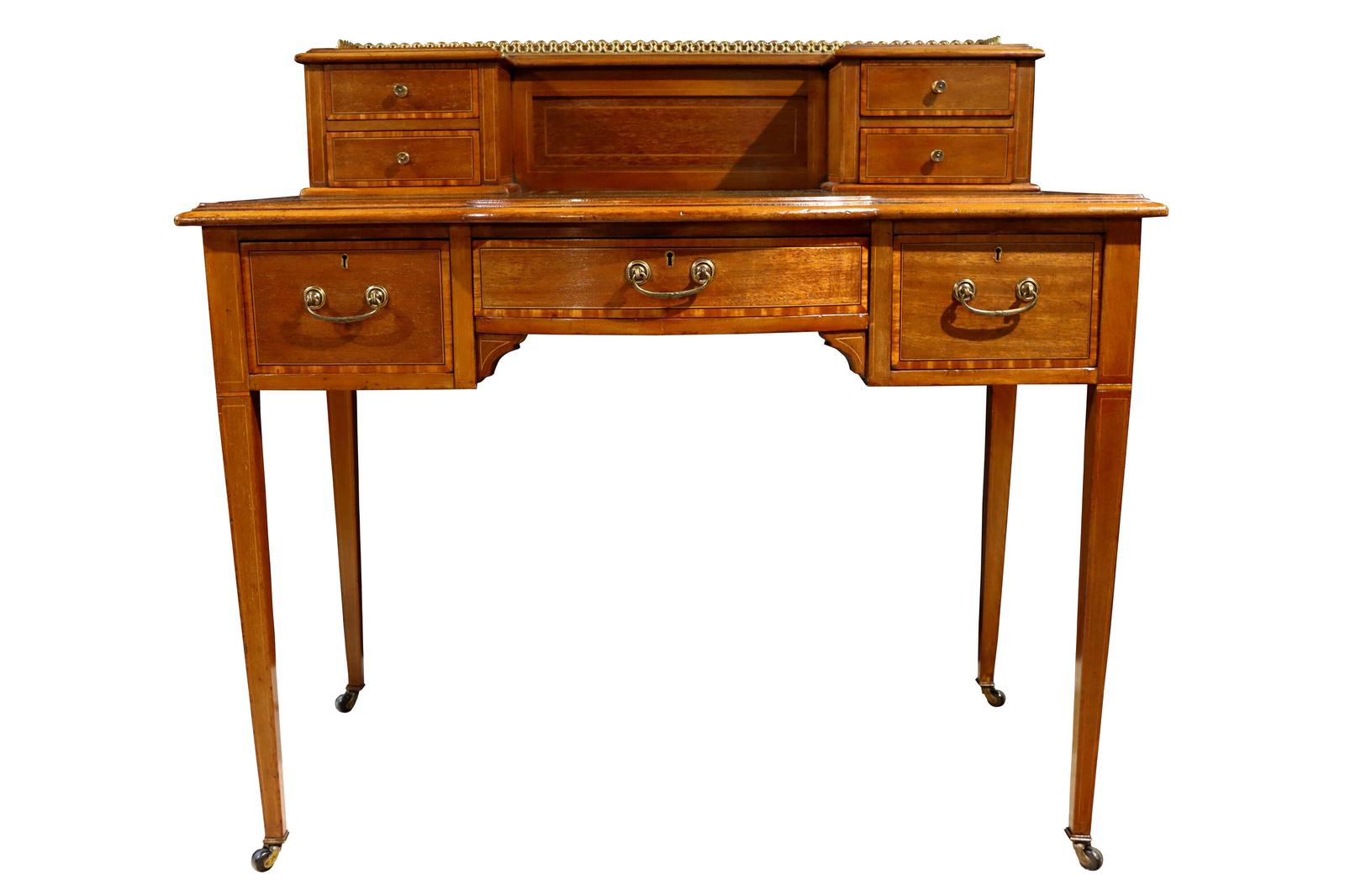 Edwardian Inlaid Mahogany Writing Table by J. A. Shoolbred c.1910 (1 of 4)