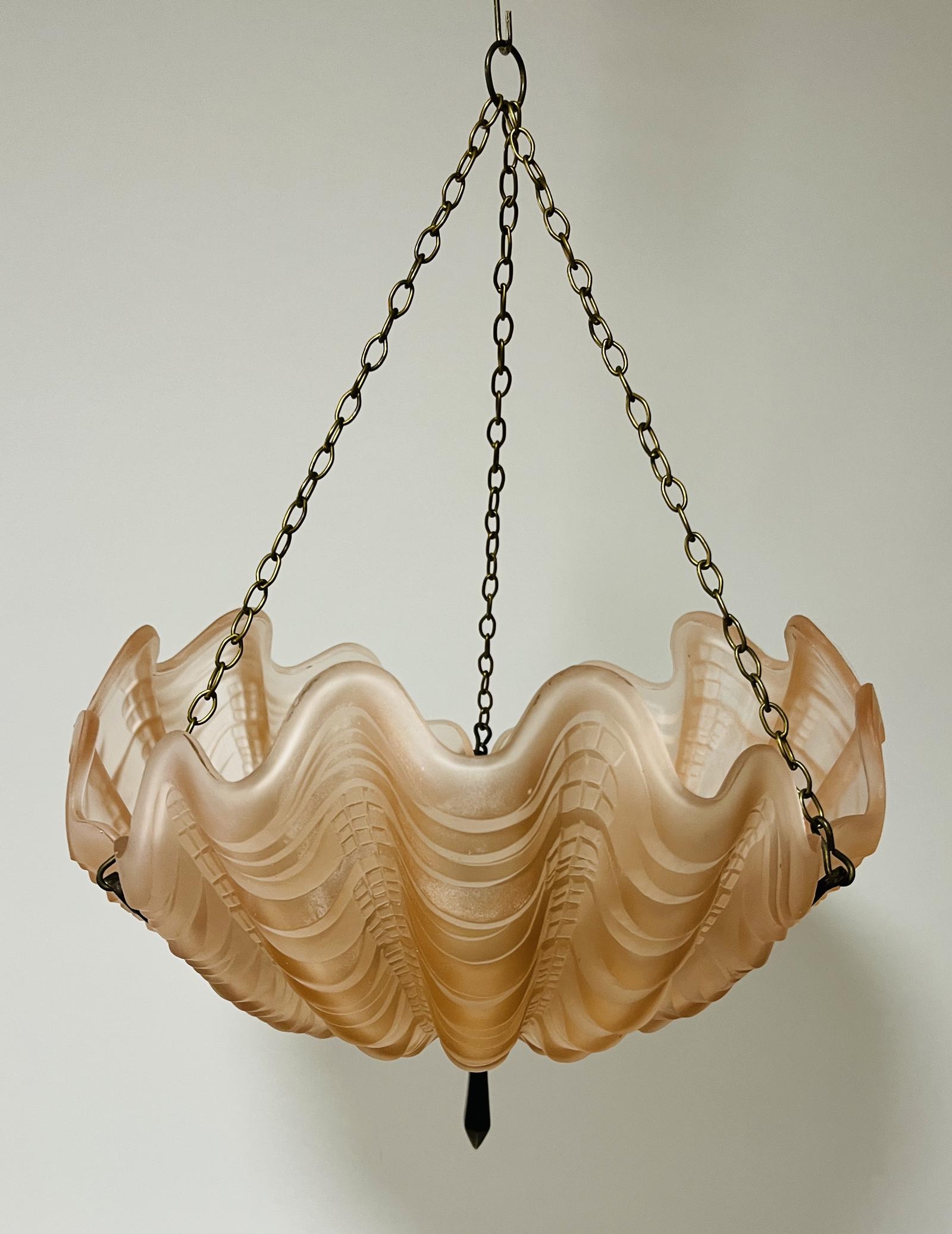 Art Deco Pink Glass Clam Shell Chandelier (1 of 11) Art Deco Pink Glass Clam Shell Chandelier (1 of 11)