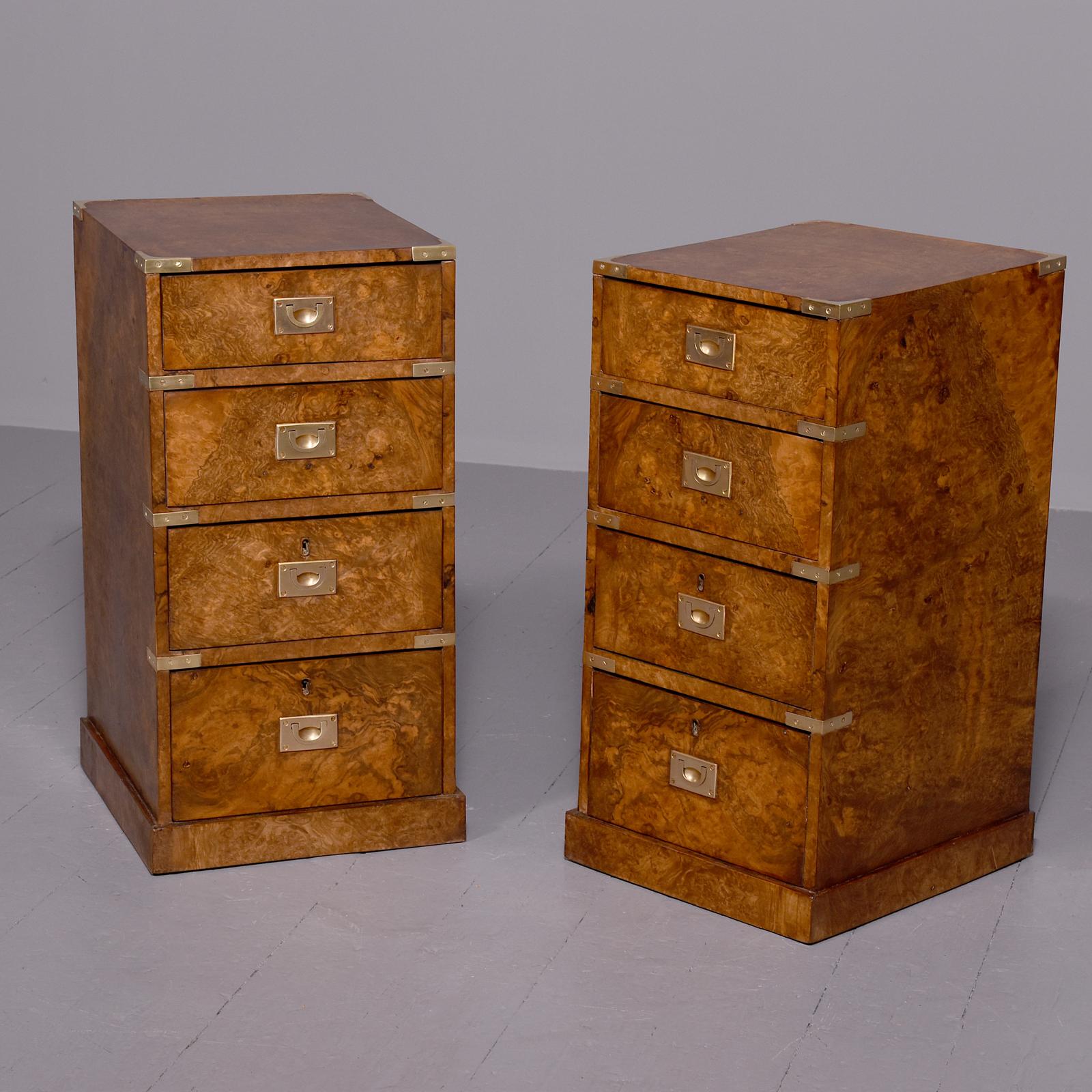 Pair of Victorian Burr Walnut Military Style Brass Bound Lockers / Small Chests of Drawers. (1 of 6)