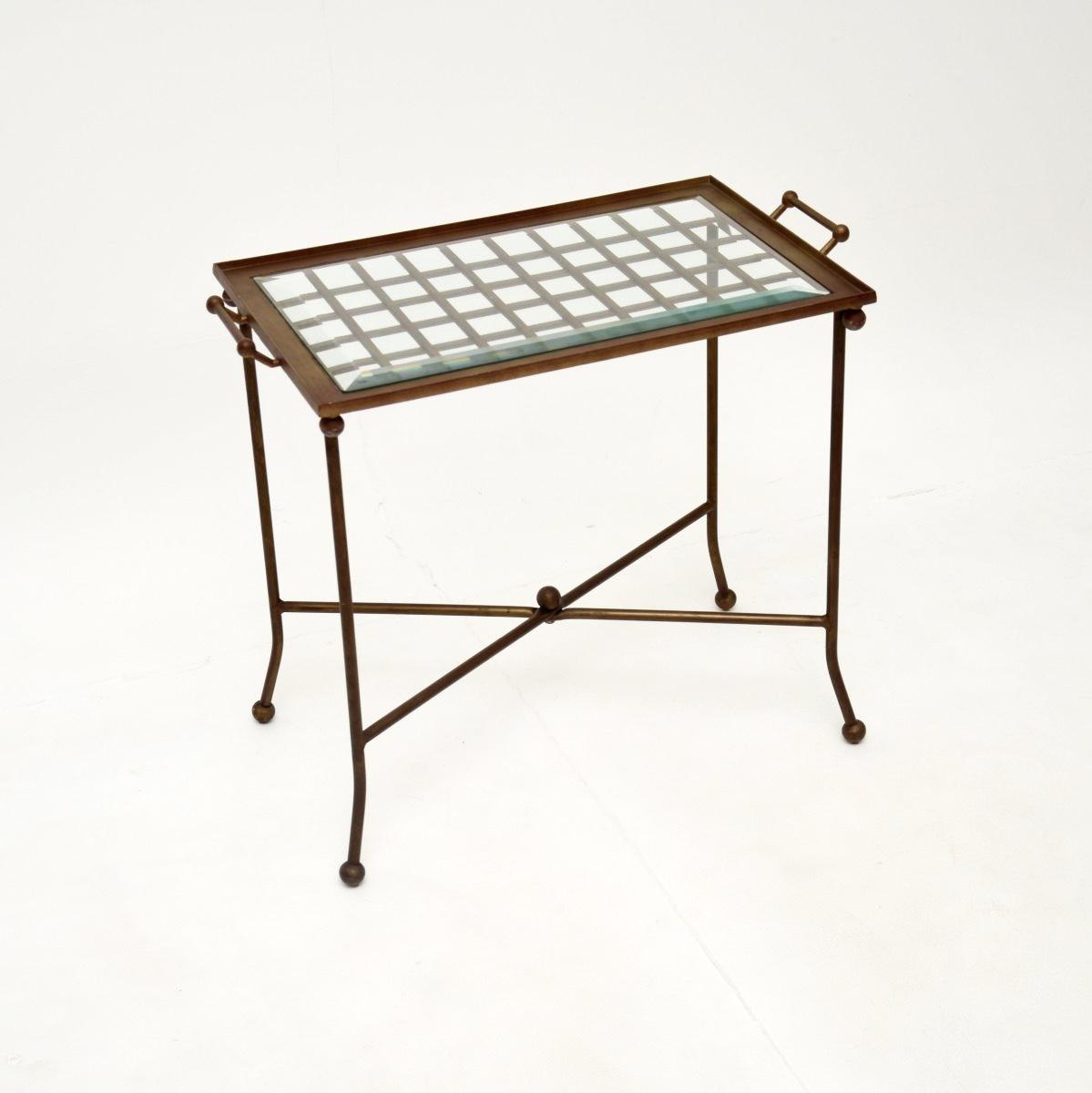 Vintage Patinated Brass & Glass Tray Top Side Table (1 of 7)
