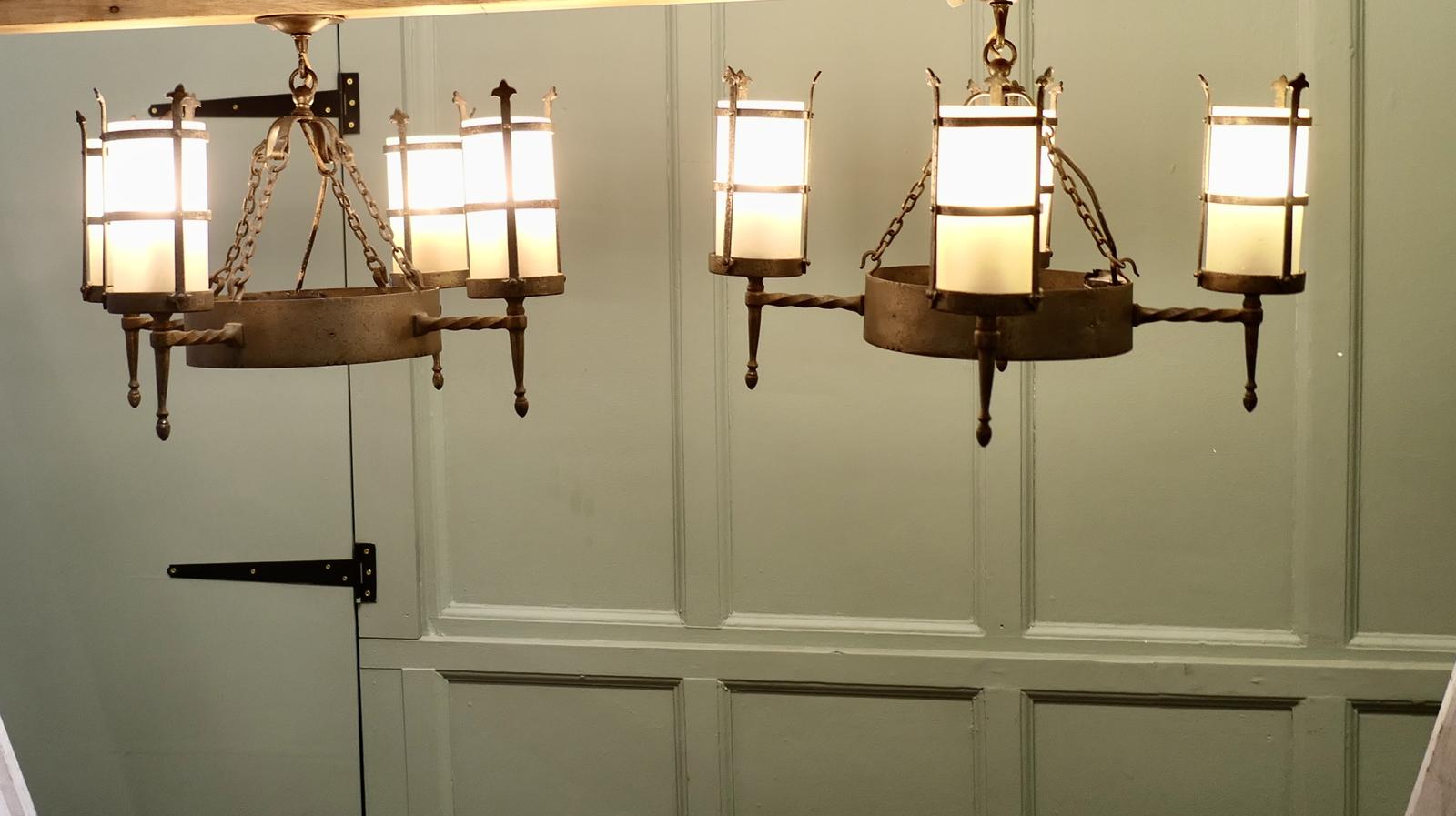 Pair of Arts & Crafts Style 4 Arm Ceiling Lights (1 of 6)