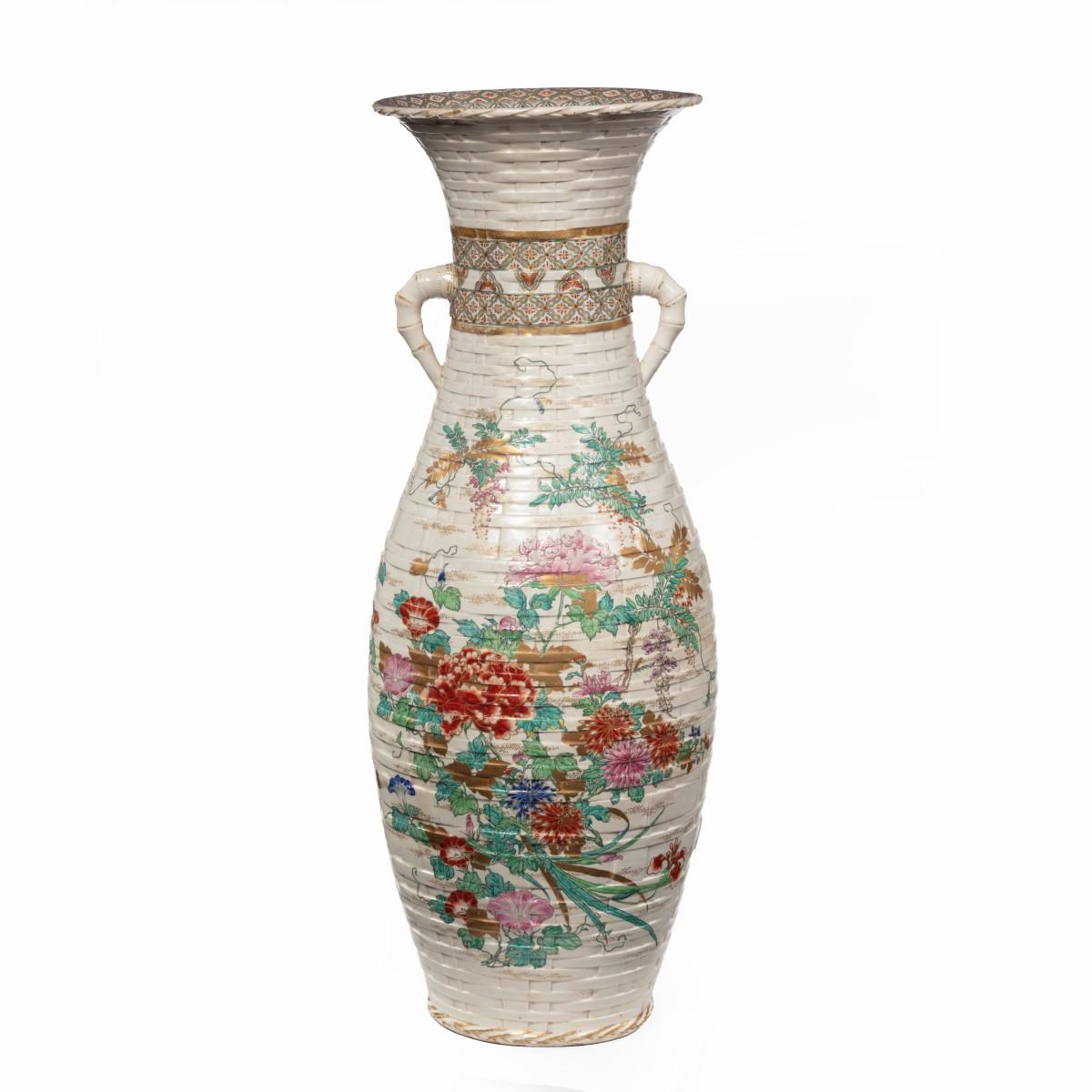 Large Meiji Period Satsuma Earthenware Floor Vase (1 of 10)