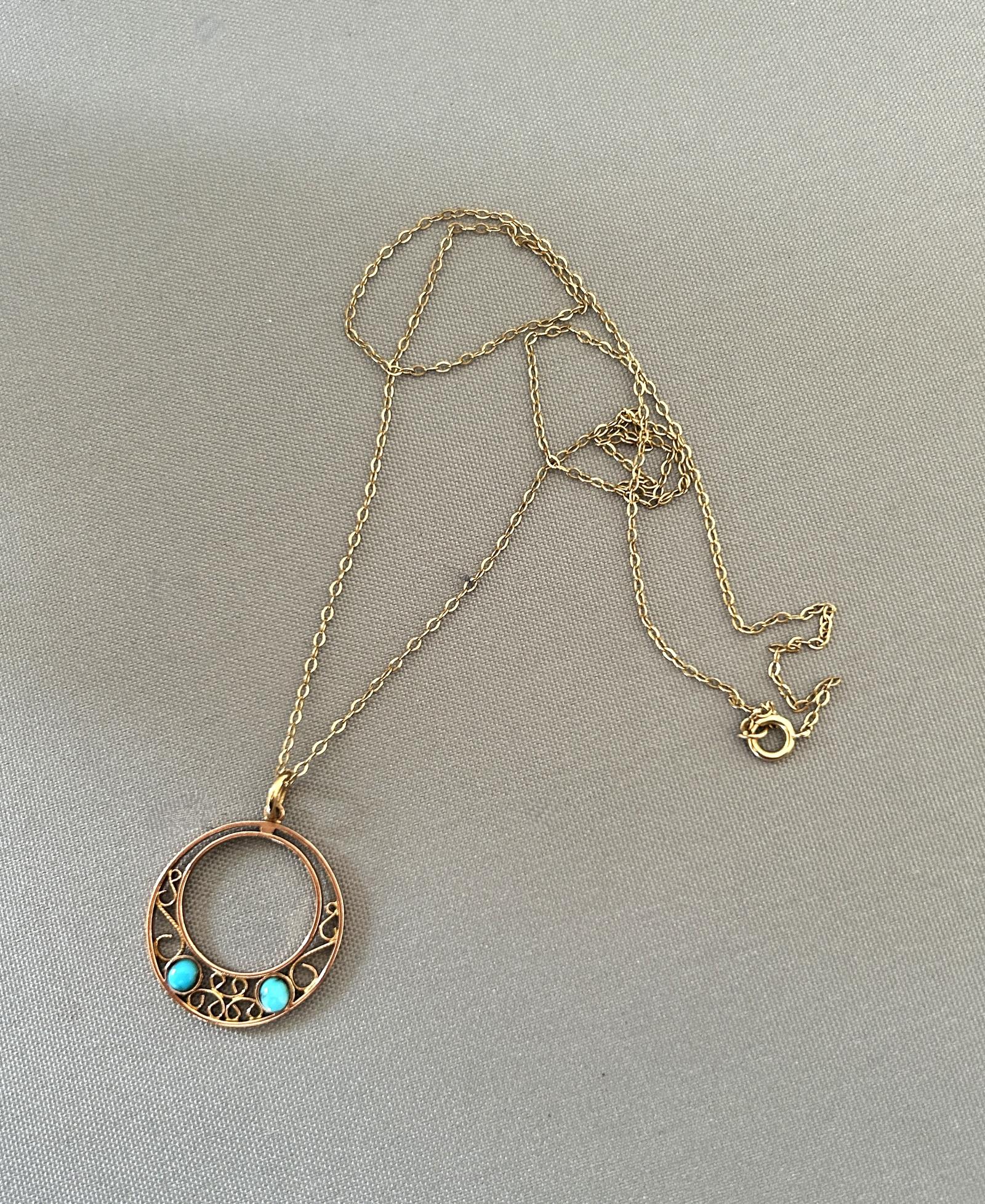 Edwardian Rose Gold & Turquoise Pendant Necklace (1 of 6)