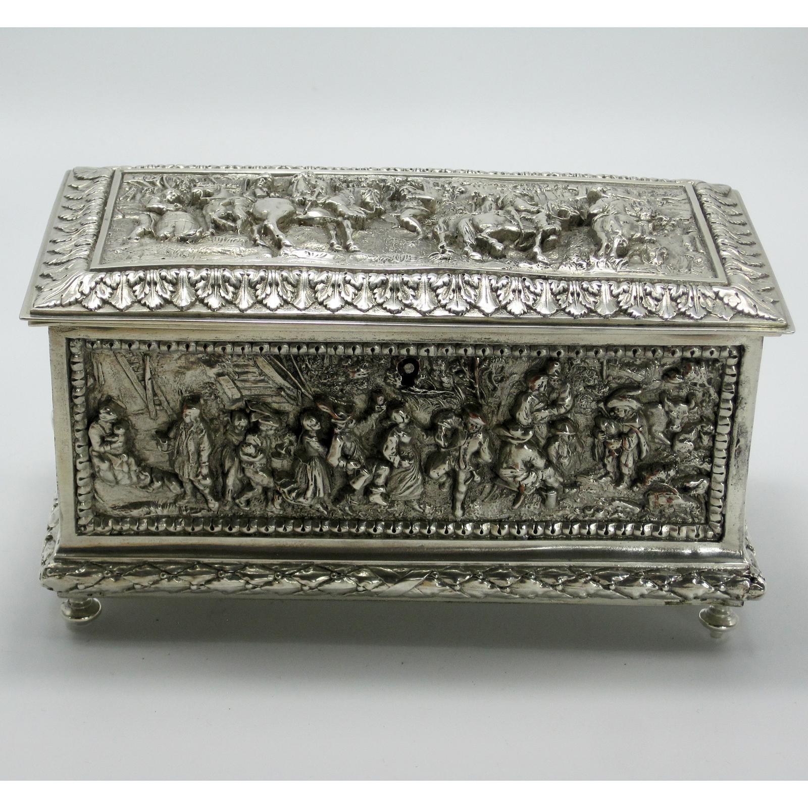 Victorian Silver Plated Box with Scenes of Horses and Dancing and Drinking (1 of 6)
