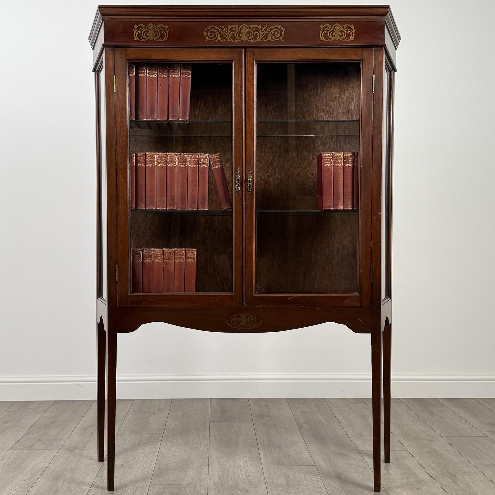 Antique 20th Century Brass Inlaid Display Cabinet in Mahogany (1 of 11)