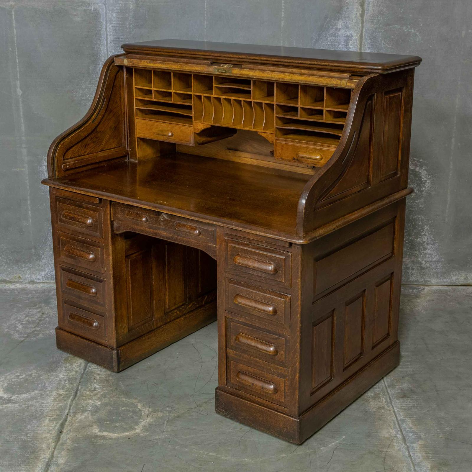 Edwardian Oak Roll Top Desk (1 of 16)
