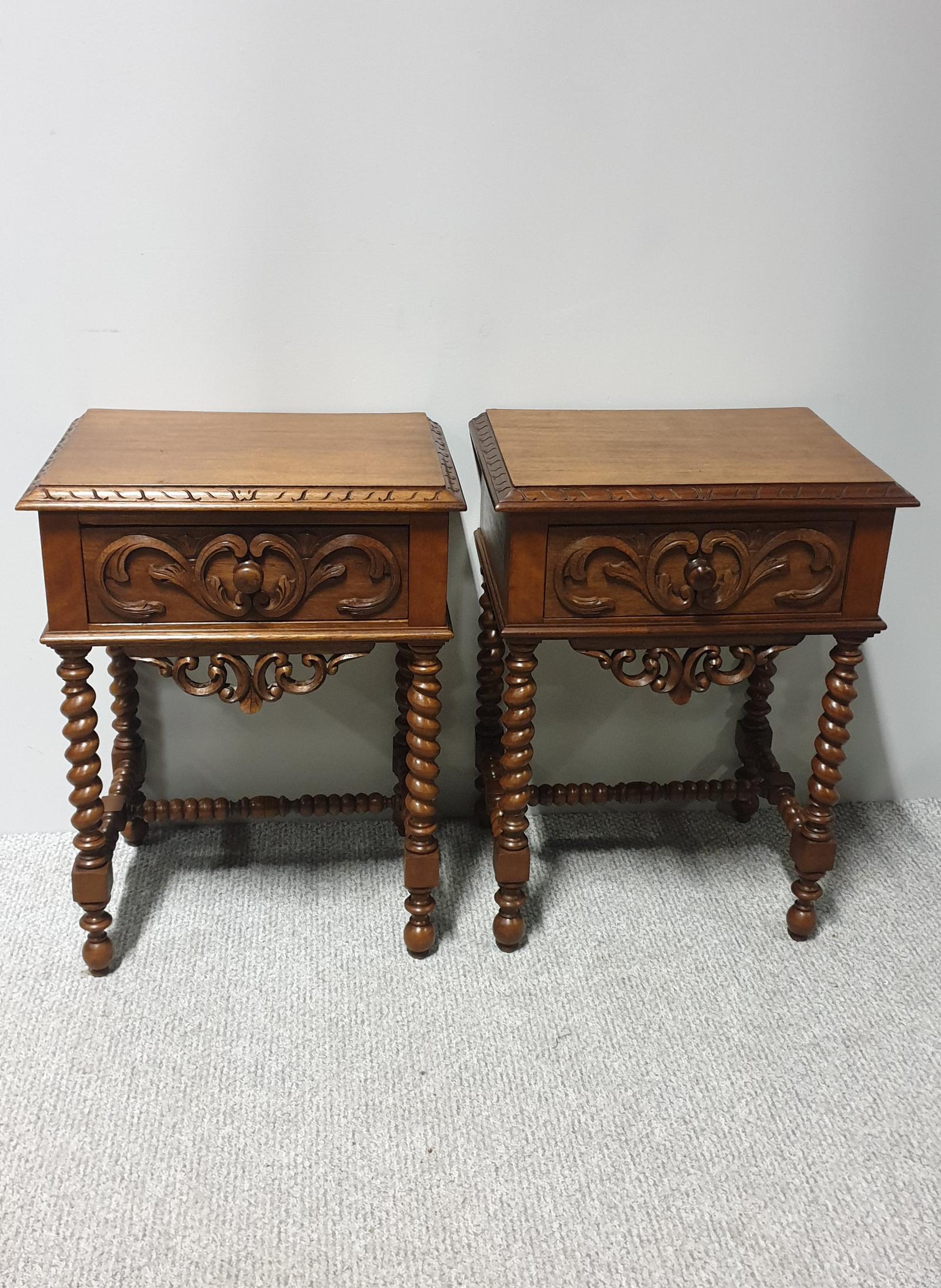 Pair of French Walnut Bedside Lamp Tables (1 of 1)