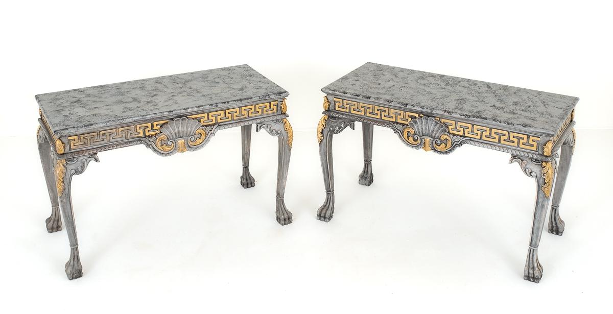 Pair of Chippendale Style Painted Console Tables (1 of 9)