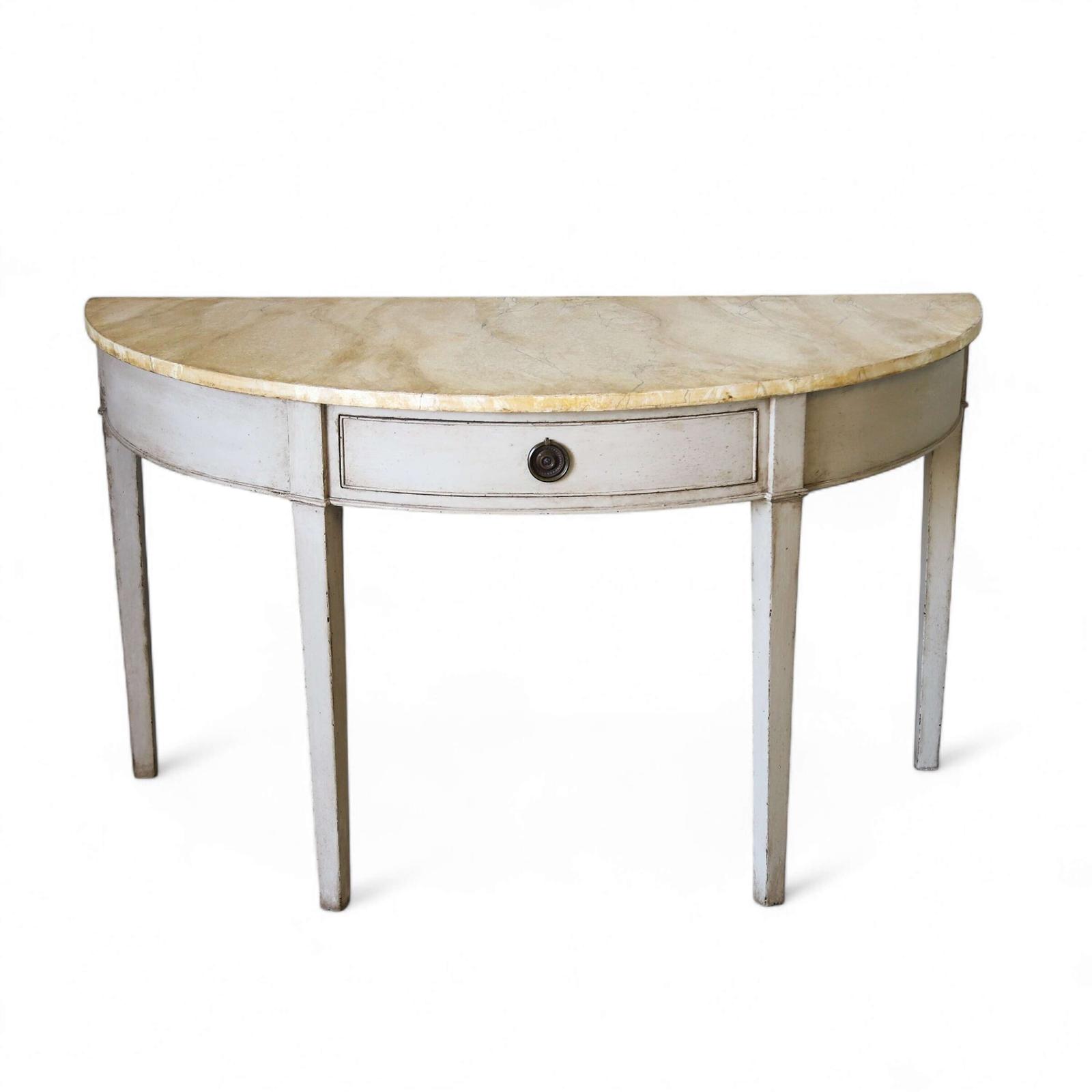 18th Century Georgian Demi-Lune Console Table with Drawer - Faux Marble Top 1760-1780 (1 of 13)
