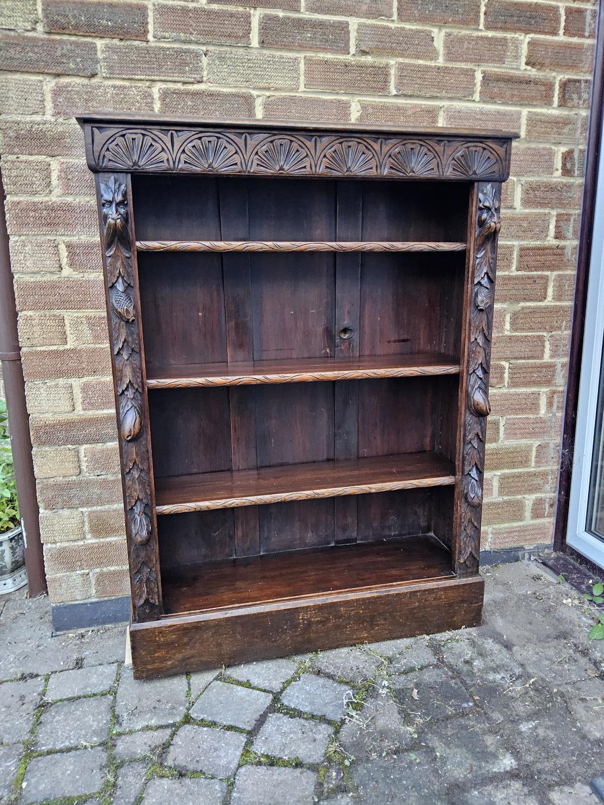 Victorian Carved Oak Open Bookcase (1 of 7)