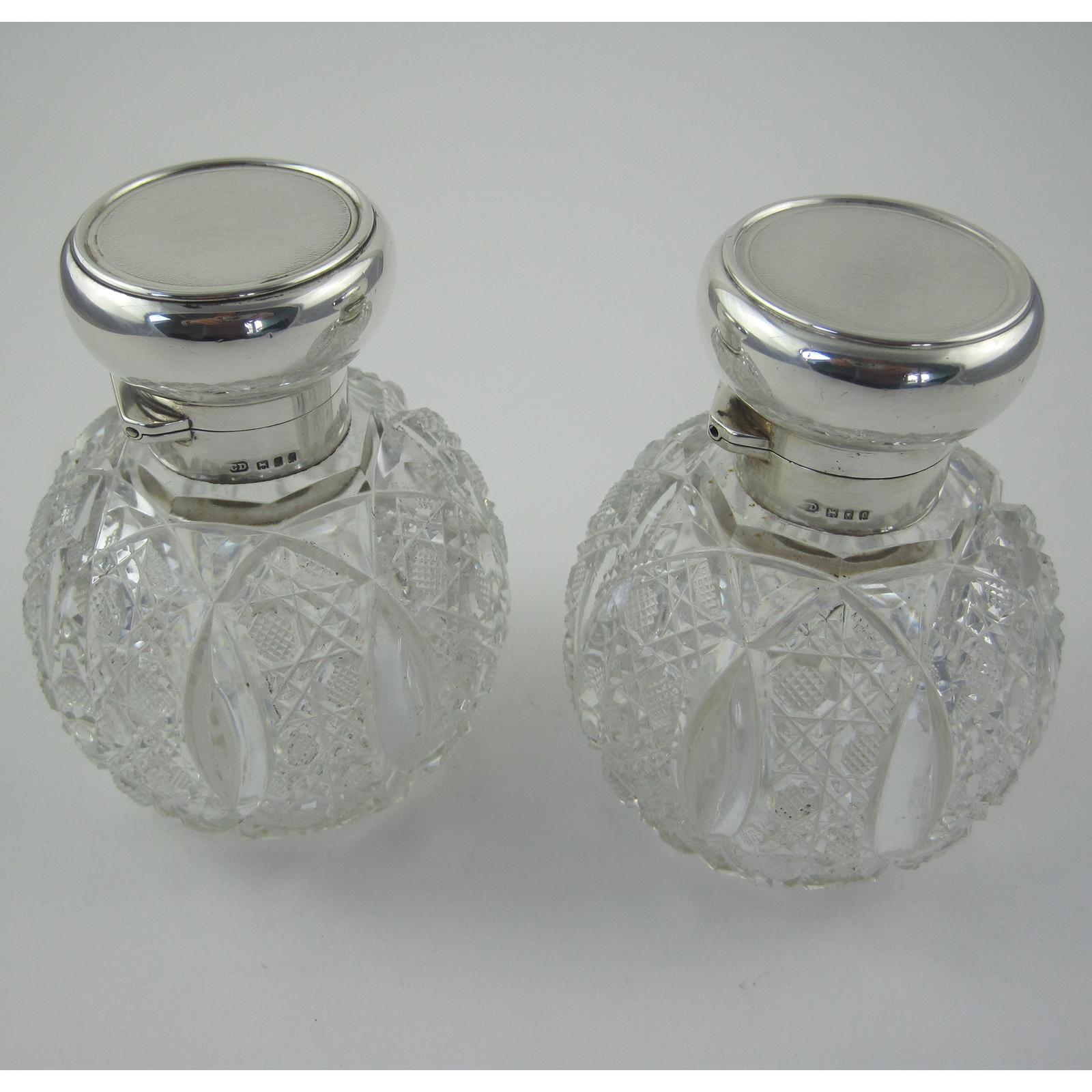 Pair of Cut Glass & Silver Topped Perfume Bottles (1 of 7)