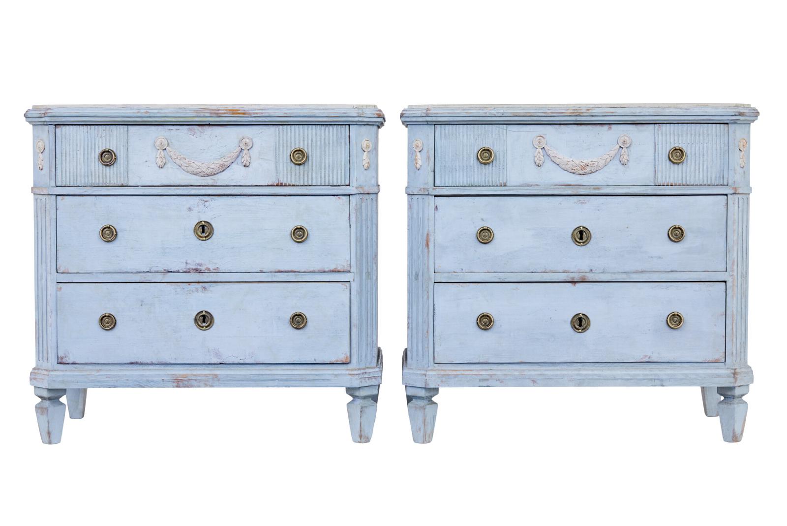 Pair of 19th Century Carved Swedish Painted Chest of Drawers (1 of 9) Pair of 19th Century Carved Swedish Painted Chest of Drawers (1 of 9)
