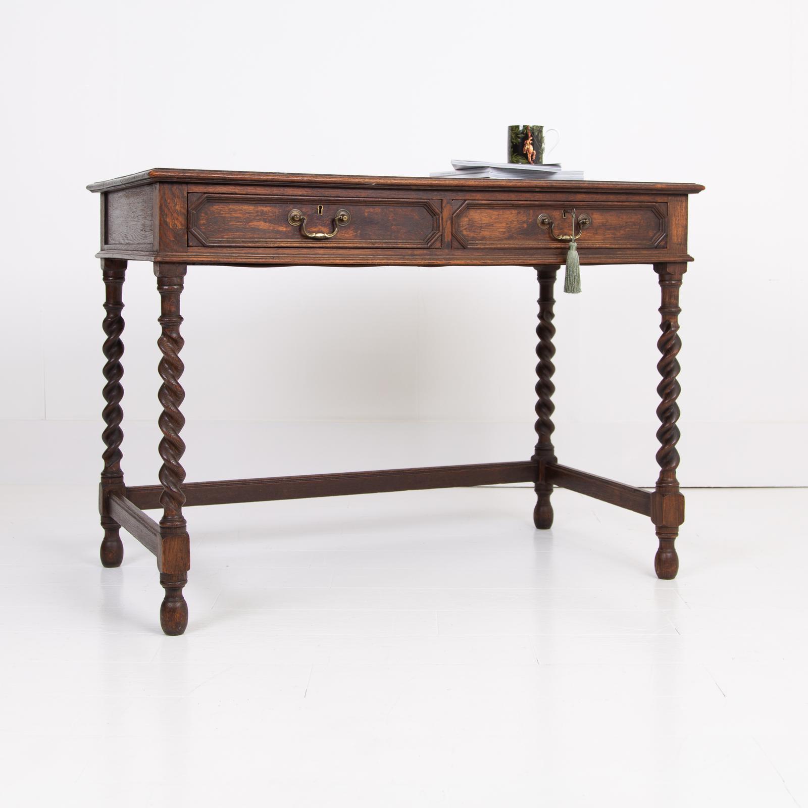 Attractive Late 19th Century Oak 2 Drawer Desk (1 of 14)