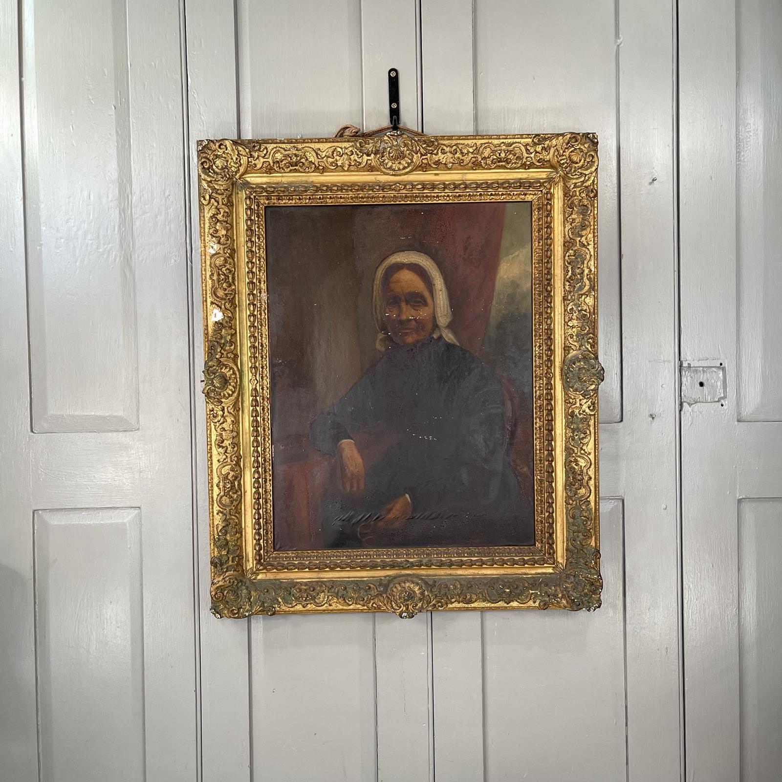 Antique Victorian Oil Painting Portrait of Senior Lady in White Bonnet (1 of 10)