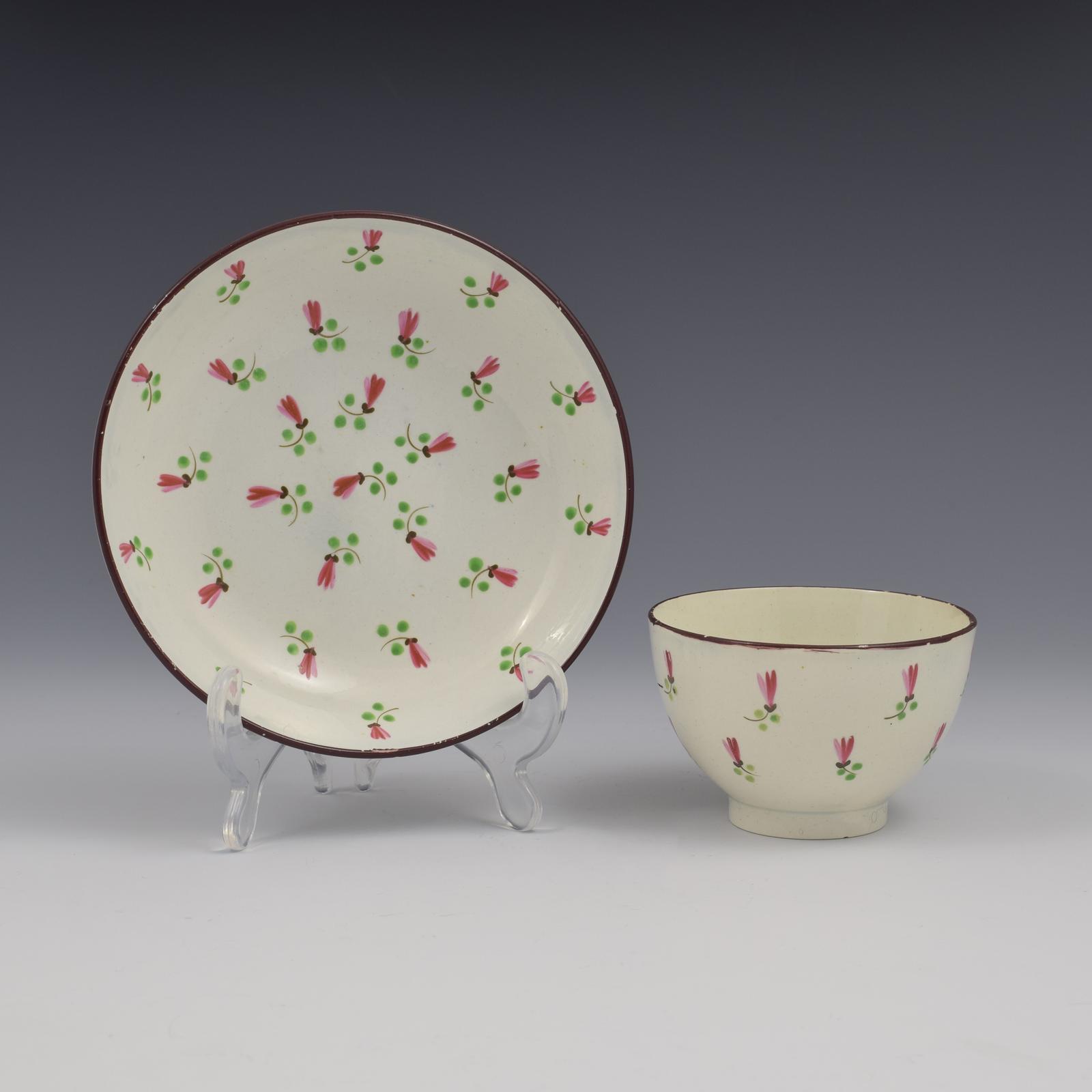 Pretty Georgian Pearlware Floral Tea Bowl & Saucer c.1800 (1 of 7)