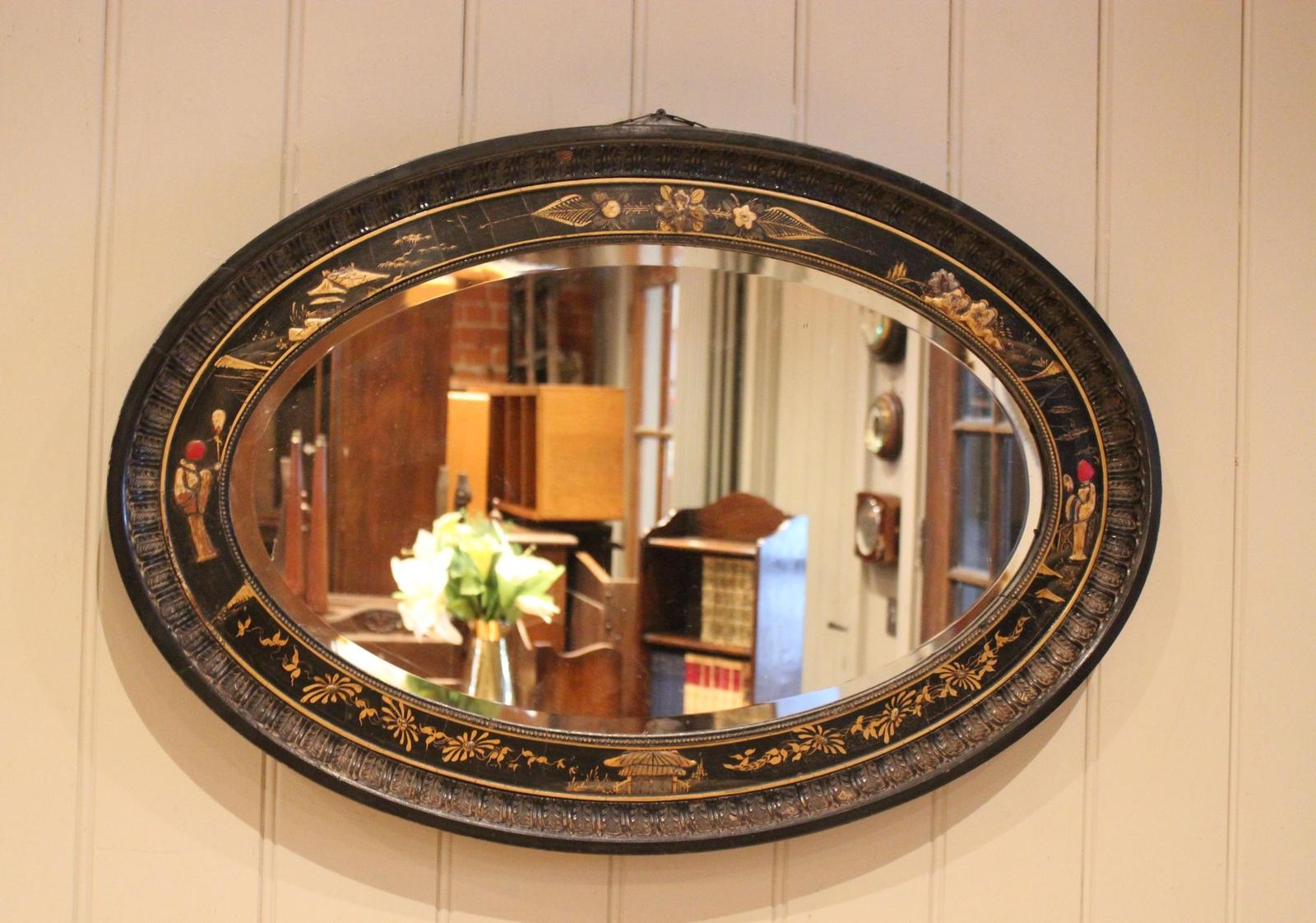 Oval Black Lacquered Wall Mirror (1 of 7)