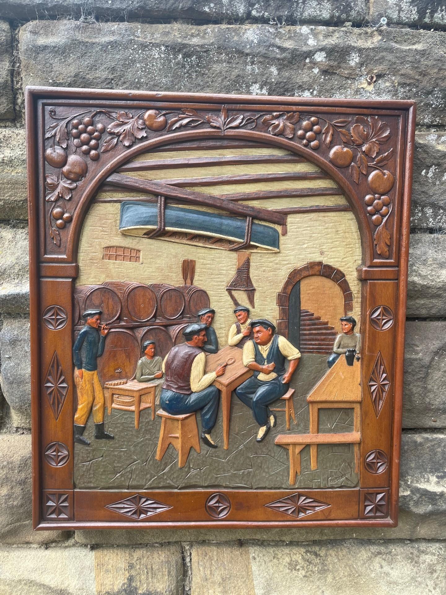 Arts & Crafts Signed Carved Walnut Panel (1 of 9)