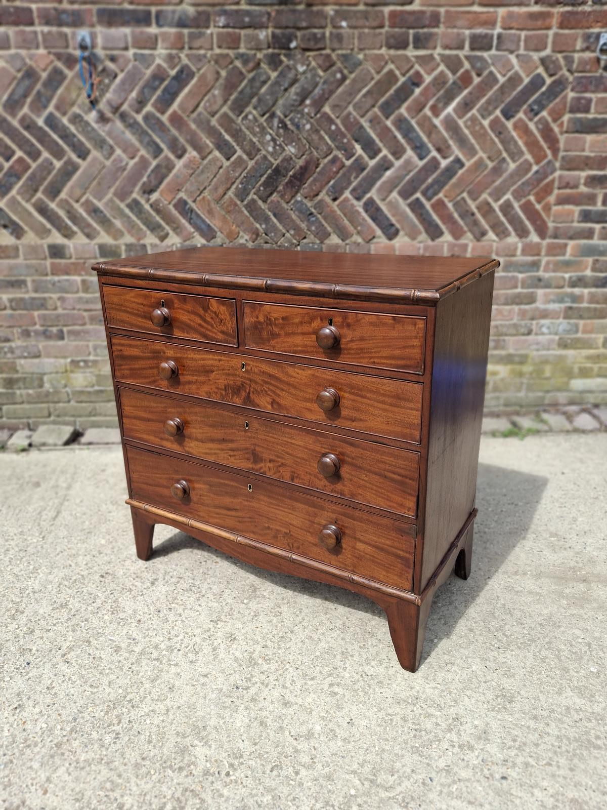 Antique Regency Style Faux Bamboo Mahogany Chest of Drawers (1 of 16) Antique Regency Style Faux Bamboo Mahogany Chest of Drawers (1 of 16)