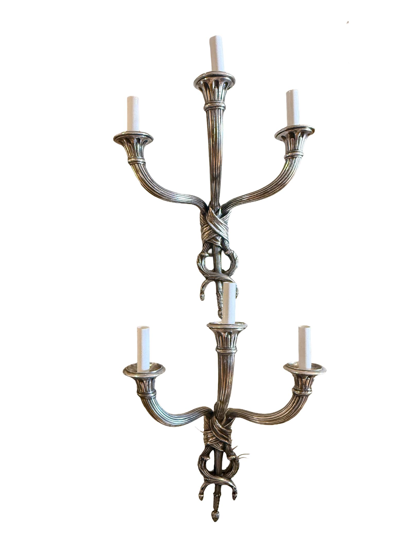 Antique Pair of Silvered Bronze Wall Sconces (1 of 7) Antique Pair of Silvered Bronze Wall Sconces (1 of 7)