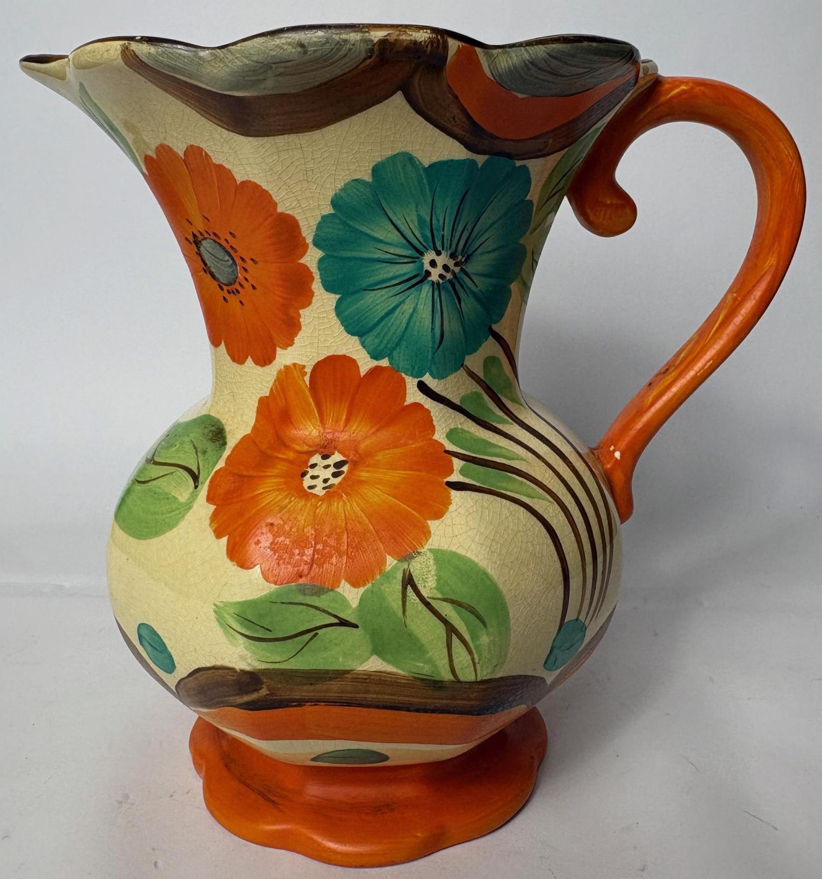 Hand Painted Crackle Glaze Floral Jug – Wadeheath (1 of 6) Hand Painted Crackle Glaze Floral Jug – Wadeheath (1 of 6)