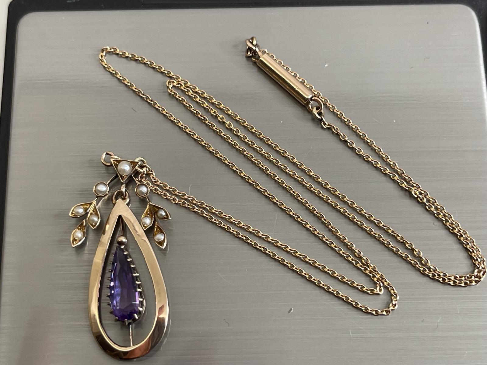 Victorian 10ct  Rose Gold Amethyst Pearl Necklace Barrel Clasp (1 of 7)