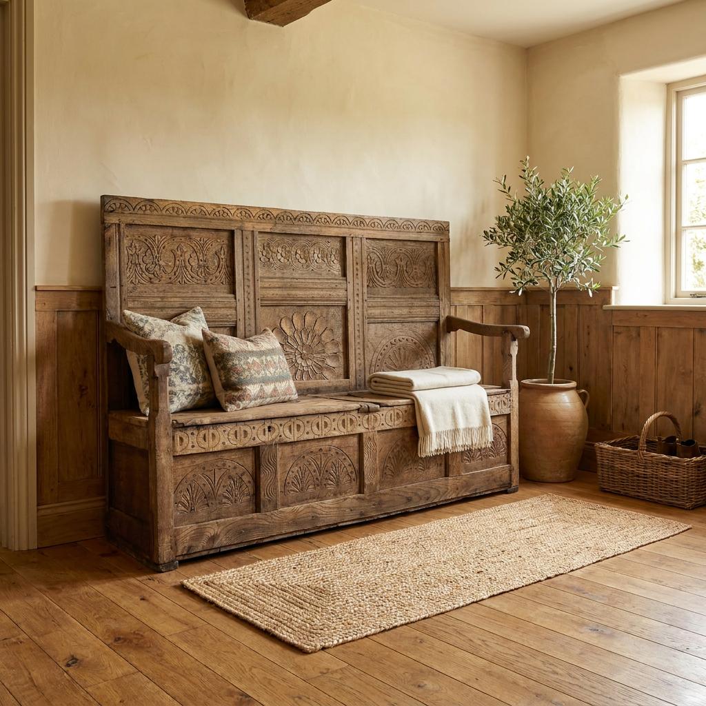 Early 19th C. Oak Straight Back Settle (1 of 19) Early 19th C. Oak Straight Back Settle (1 of 19)