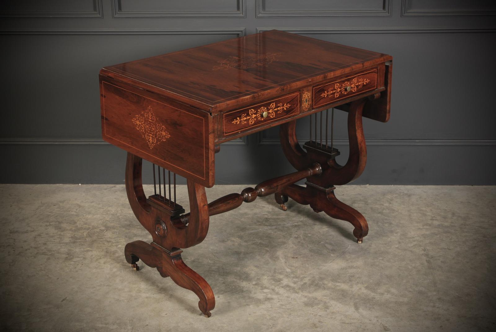 Marquetry Inlaid Rosewood Sofa Table (1 of 17)