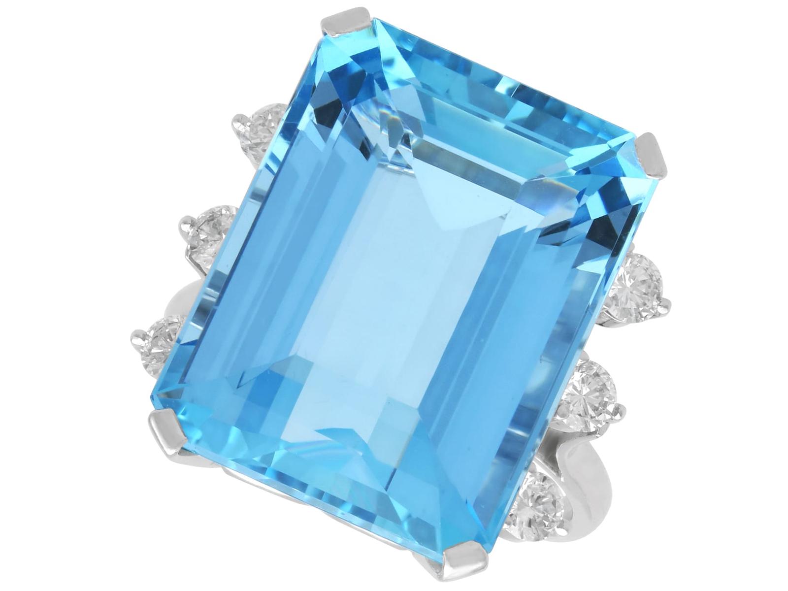 Vintage 23.68ct Aquamarine and 0.52ct Diamond, Platinum Ring Circa 1980 (1 of 11) Vintage 23.68ct Aquamarine and 0.52ct Diamond, Platinum Ring Circa 1980 (1 of 11)