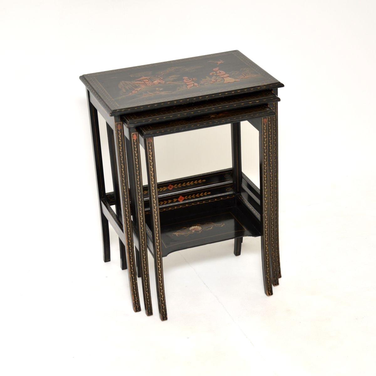 Antique Edwardian Lacquered Chinoiserie Nest of Tables (1 of 11) Antique Edwardian Lacquered Chinoiserie Nest of Tables (1 of 11)