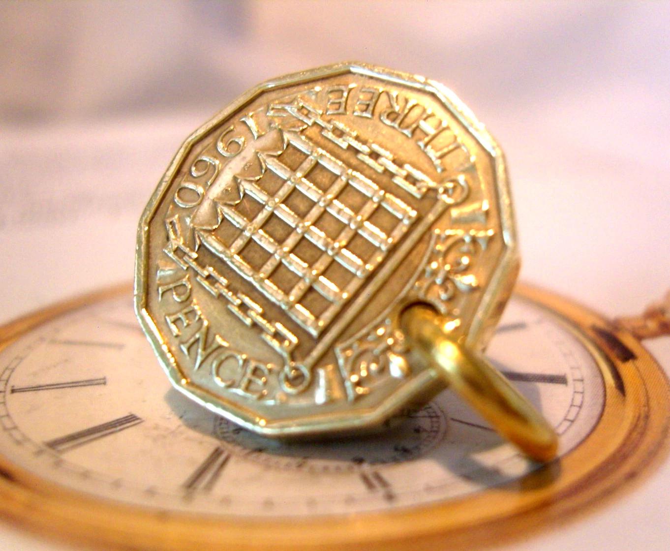 1960 Pocket Watch Chain Coin Fob Vintage Lucky Thrupenny Bit Old English 3d (1 of 8)