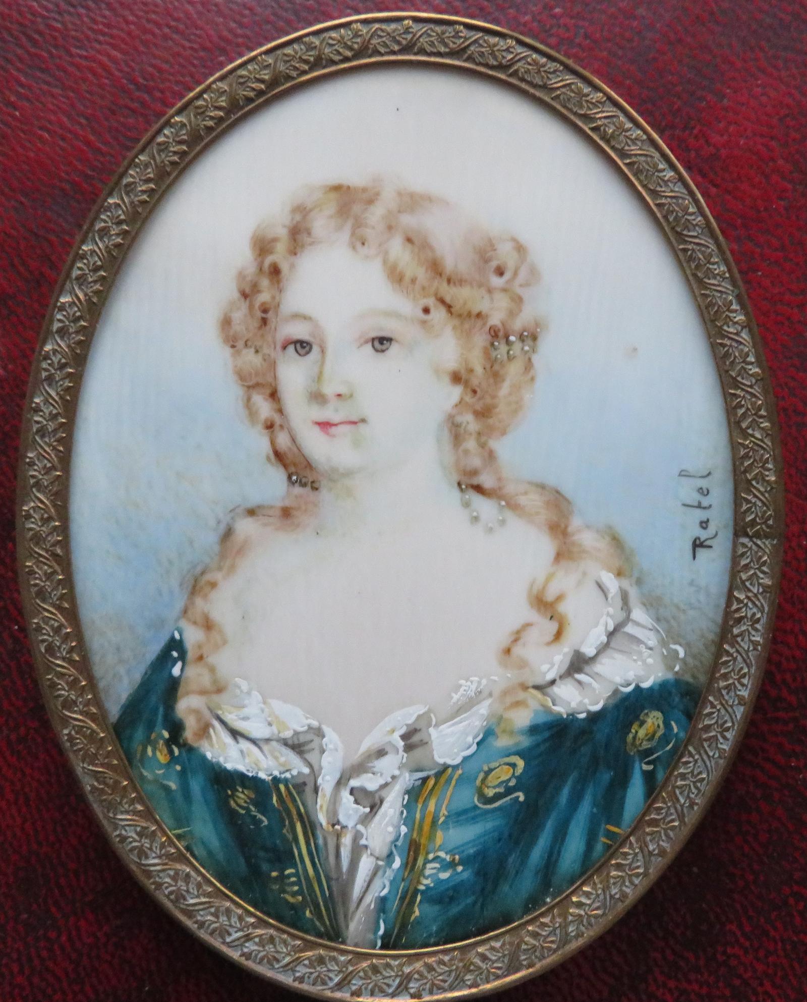 HAND PAINTED MINIATURE PORTRAIT FRENCH SIGNED RATEL (1 of 2) HAND PAINTED MINIATURE PORTRAIT FRENCH SIGNED RATEL (1 of 2)