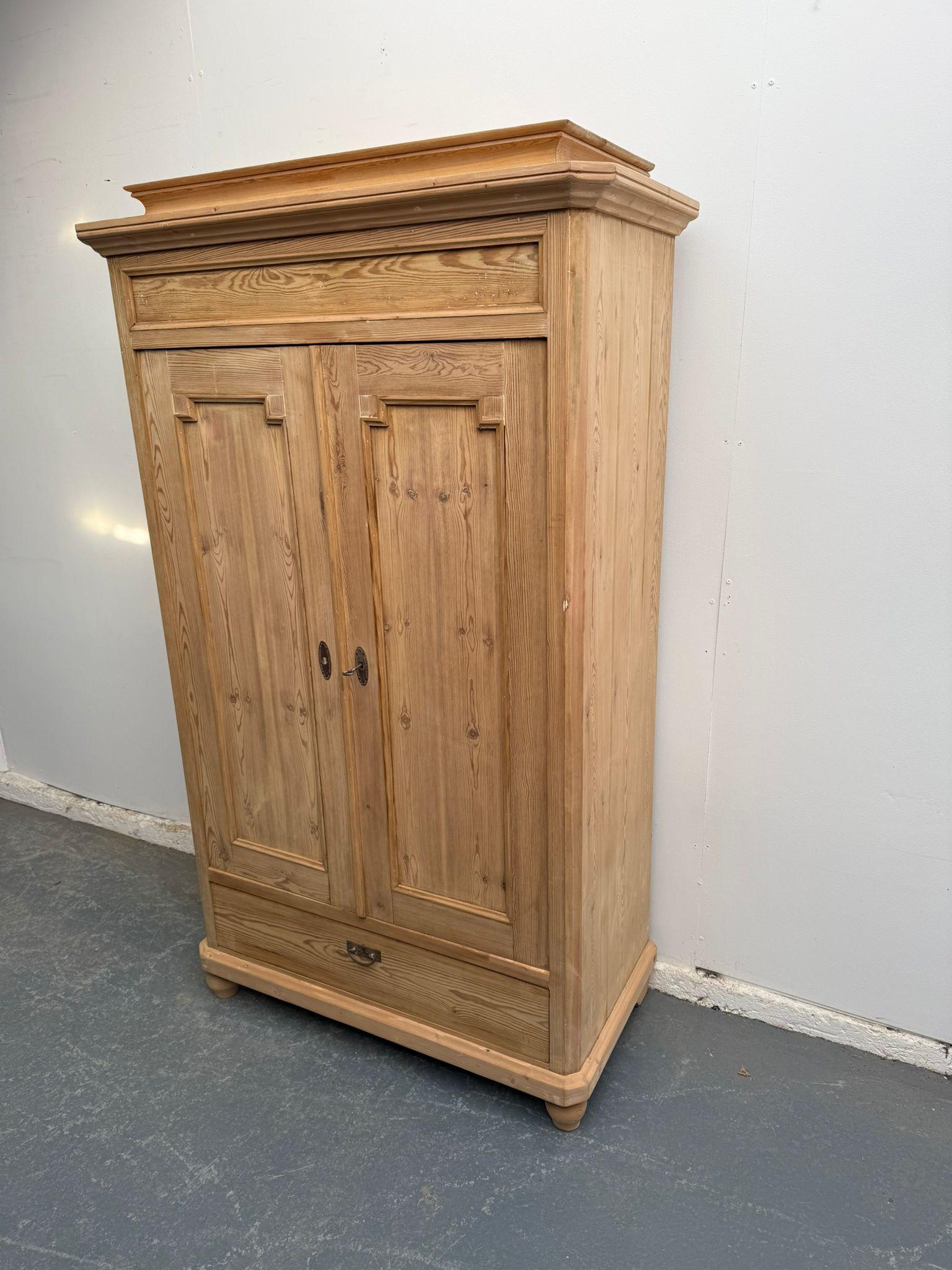 A Rare Art Deco Antique / Old Pine 2 Door 1 Drawer Knockdown Wardrobe to Wax / Paint (1 of 11)