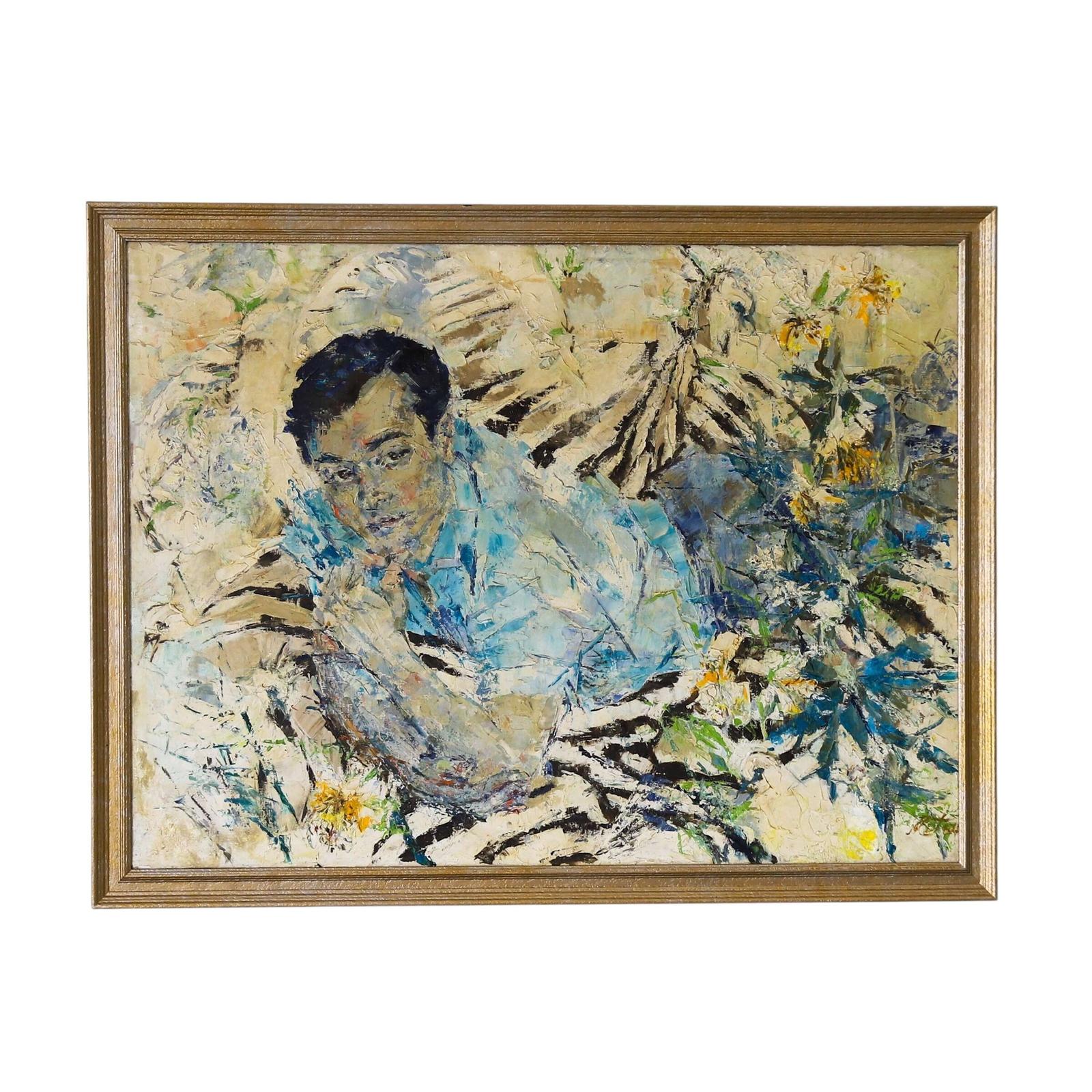 Large Mid Century Oil Painting on Canvas of a Reclining Young Man (1 of 10)