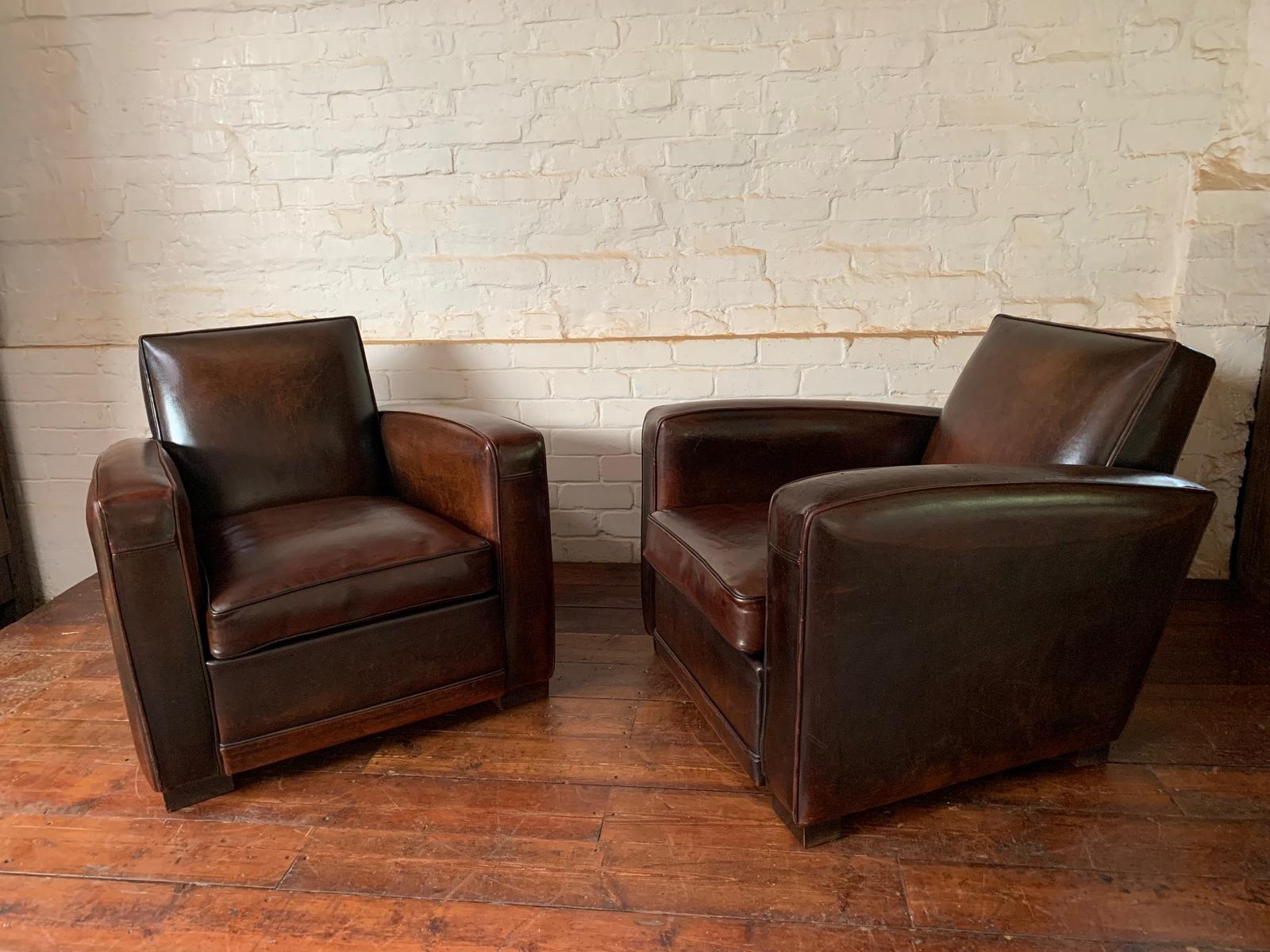 Superb Pair of French Leather Club Chairs, Attributed to Jacques Adnet c.1950 (1 of 15) Superb Pair of French Leather Club Chairs, Attributed to Jacques Adnet c.1950 (1 of 15)