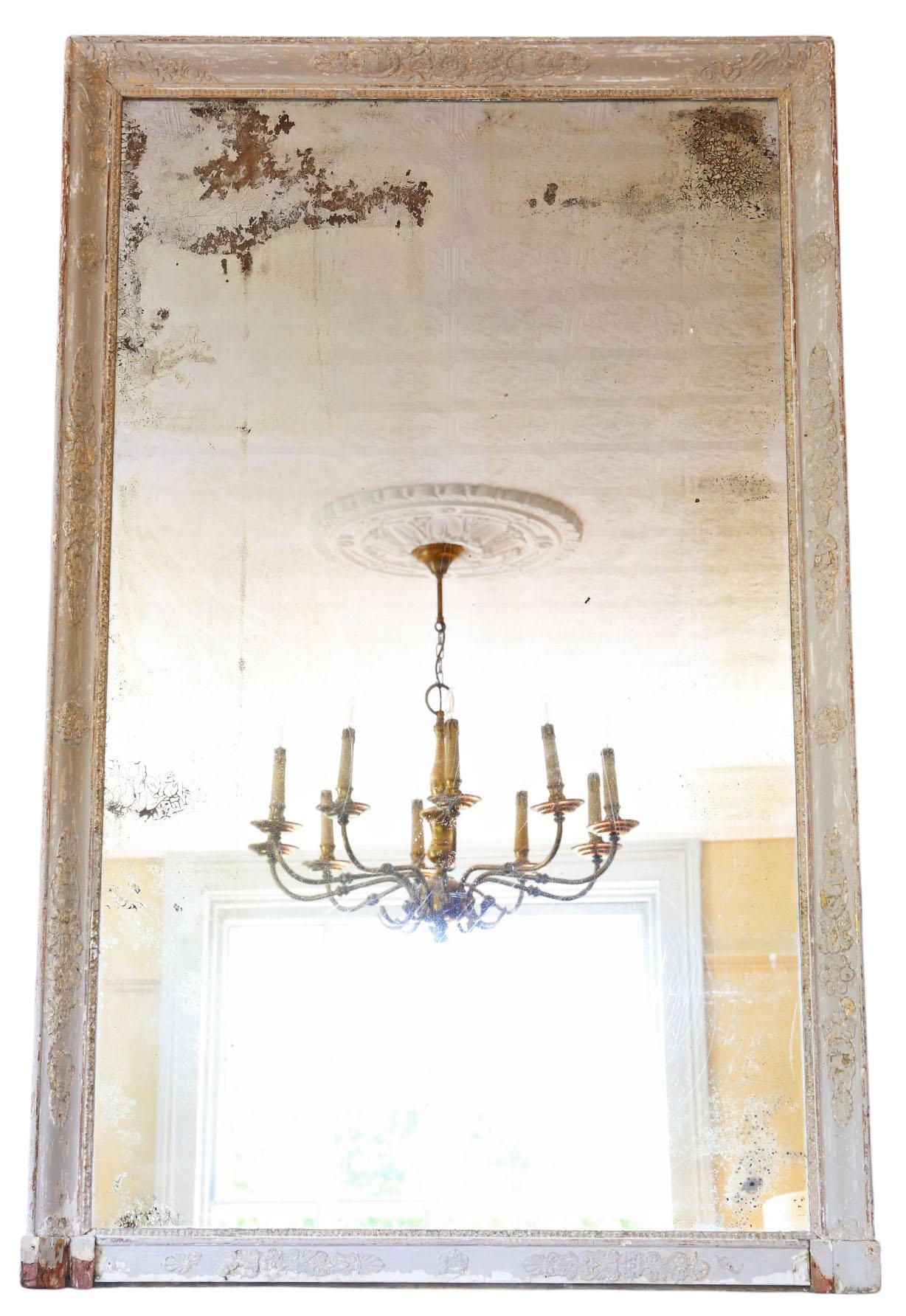 Very Large 19th Century Antique Overmantle Wall Mirror – Worn Painted Frame (1 of 8)