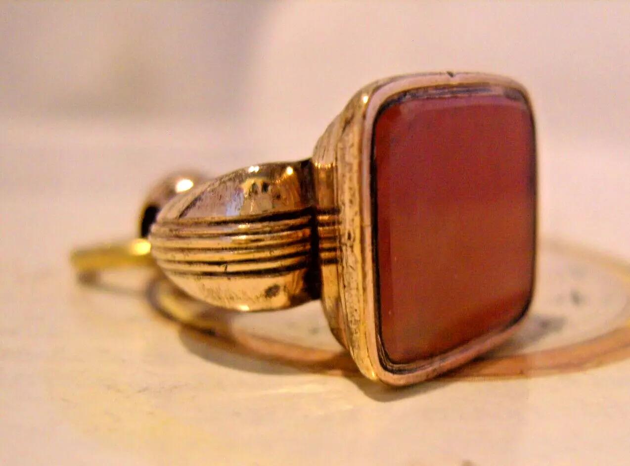 Pocket Watch Chain Fob Victorian 14ct Rose Gold Filled & Carnelian Big 1890s Fob (1 of 13)