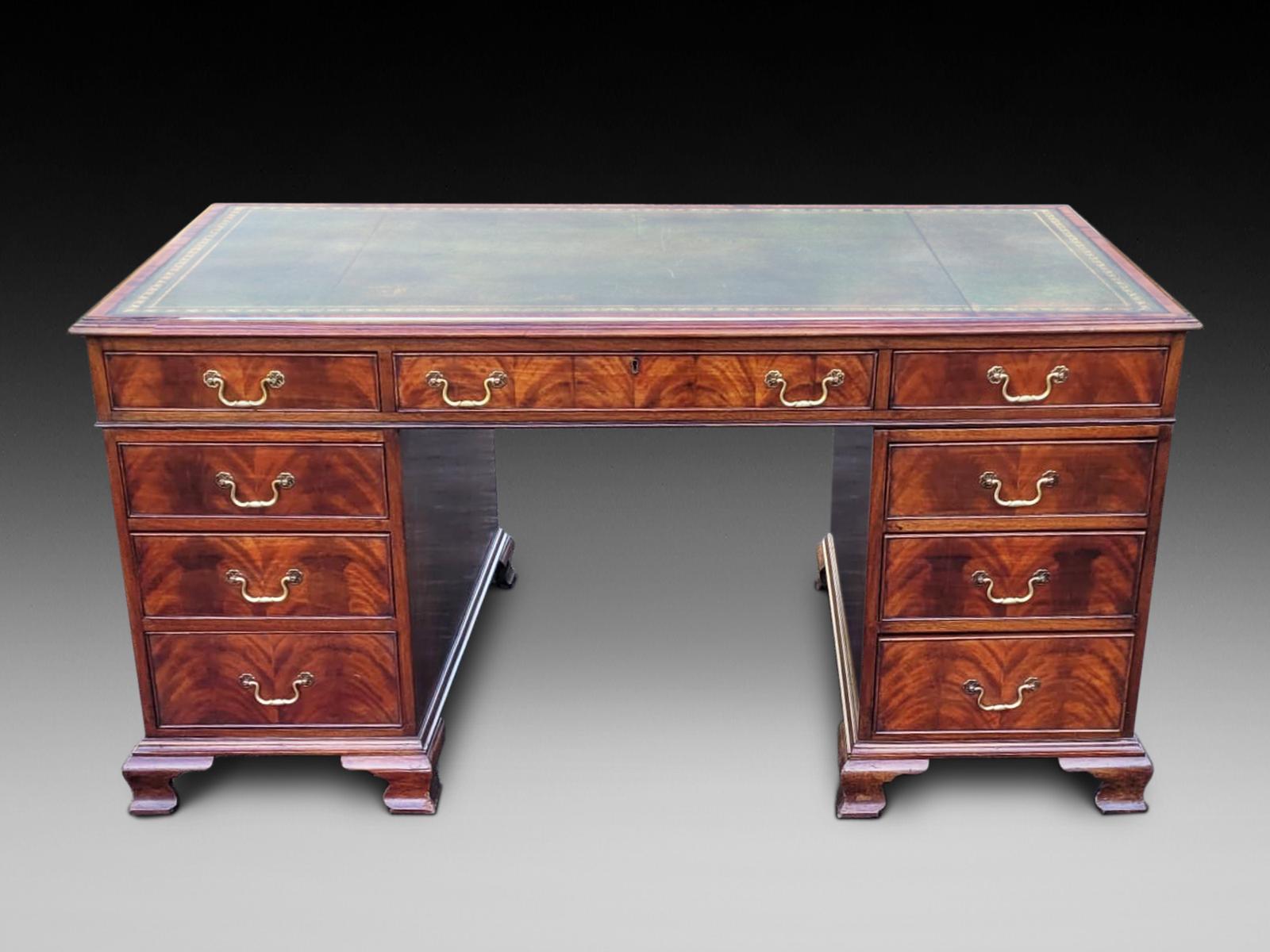 20th Century Georgian Style Mahogany Pedestal Desk (1 of 3)
