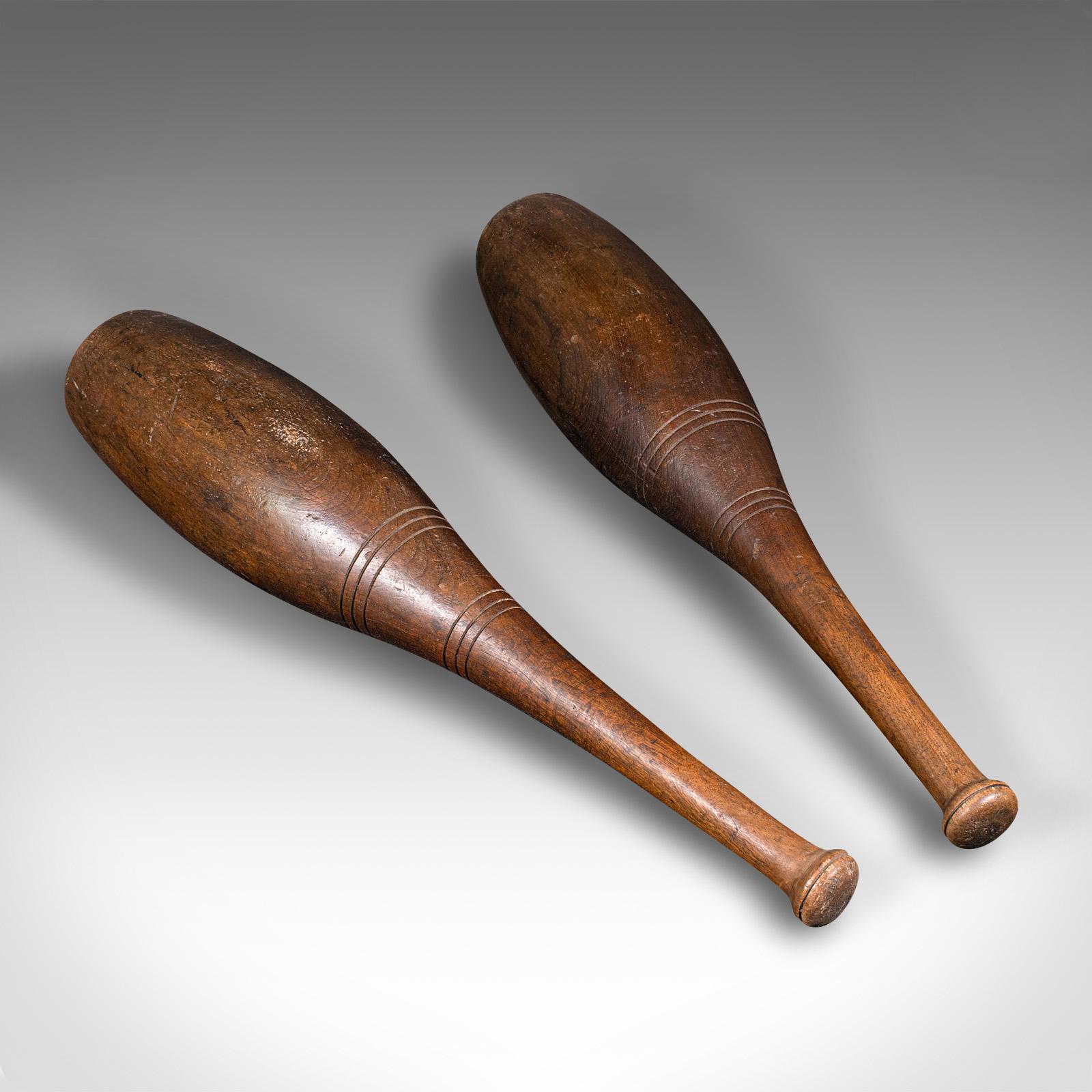 Pair of Antique Exercise Clubs, English, Weighted Beech, Fitness Aid, c.1920 (1 of 7)
