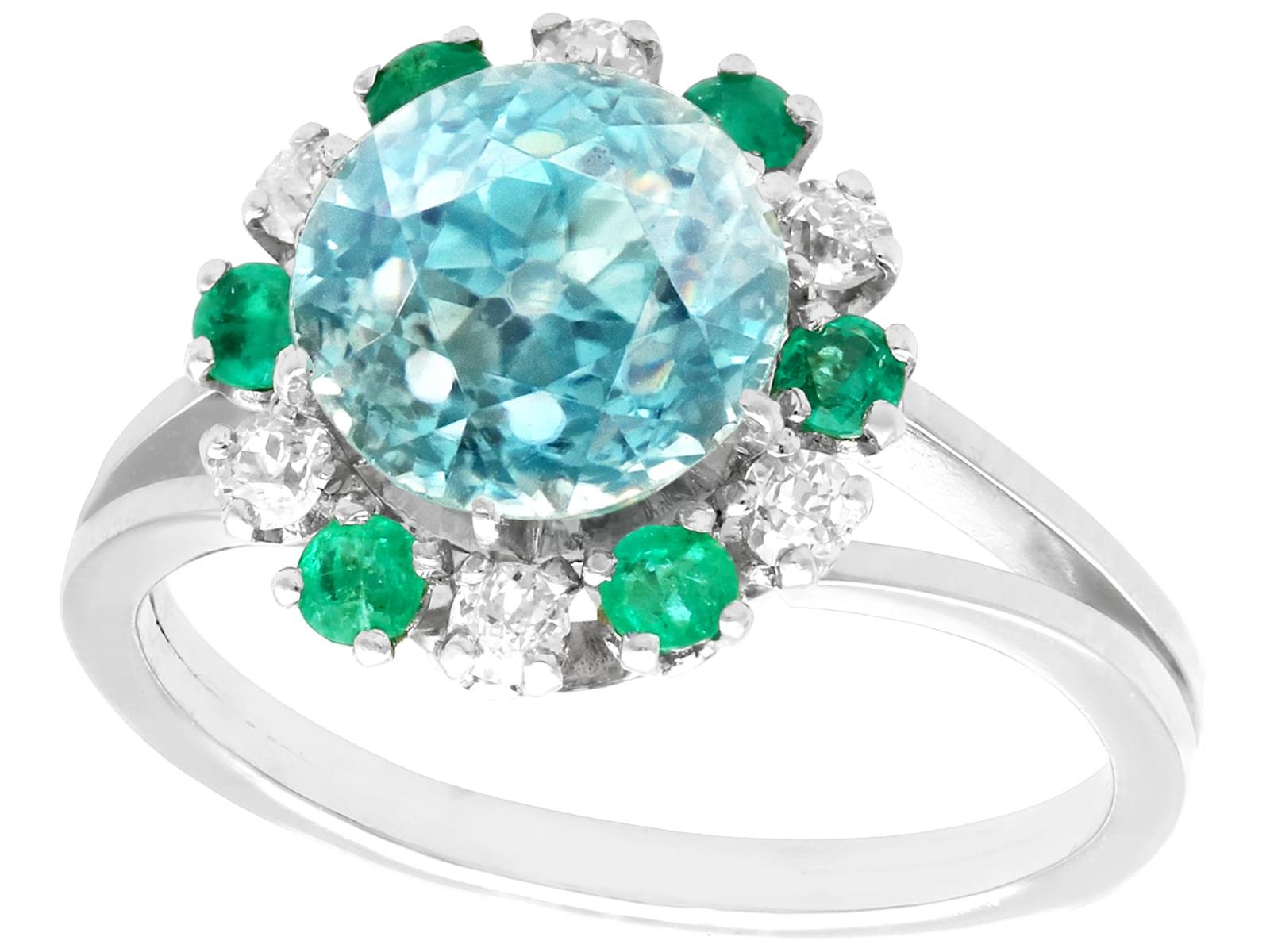 Vintage French 5.35ct Zircon & 0.25ct Diamond, 0.24ct Emerald & 18ct White Gold Dress Ring c.1940 (1 of 9)
