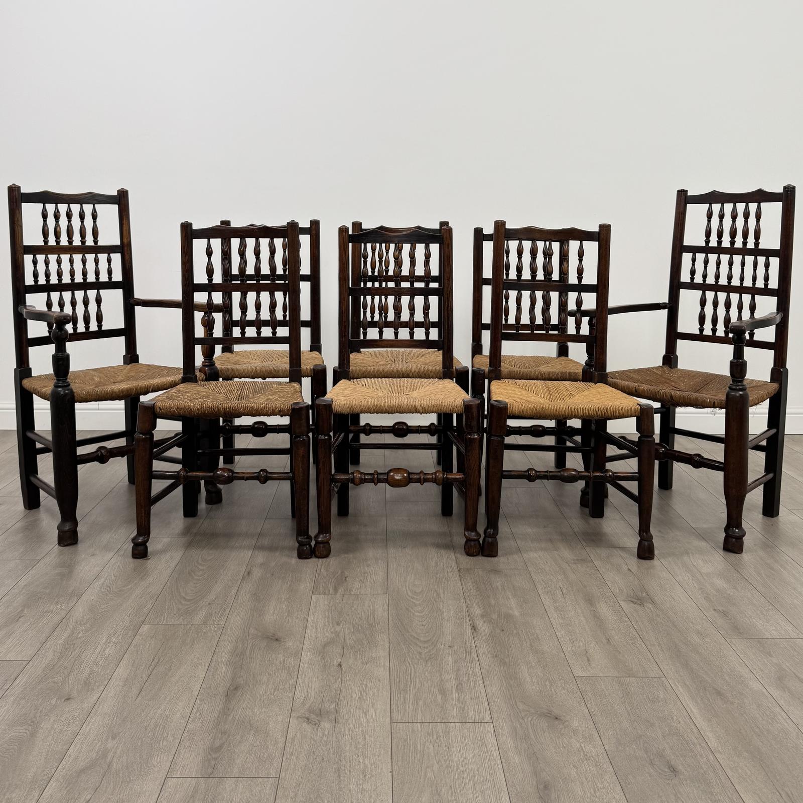 Antique 19th Century Set of 8 Spindle Back Dining Chairs in Oak (1 of 10)