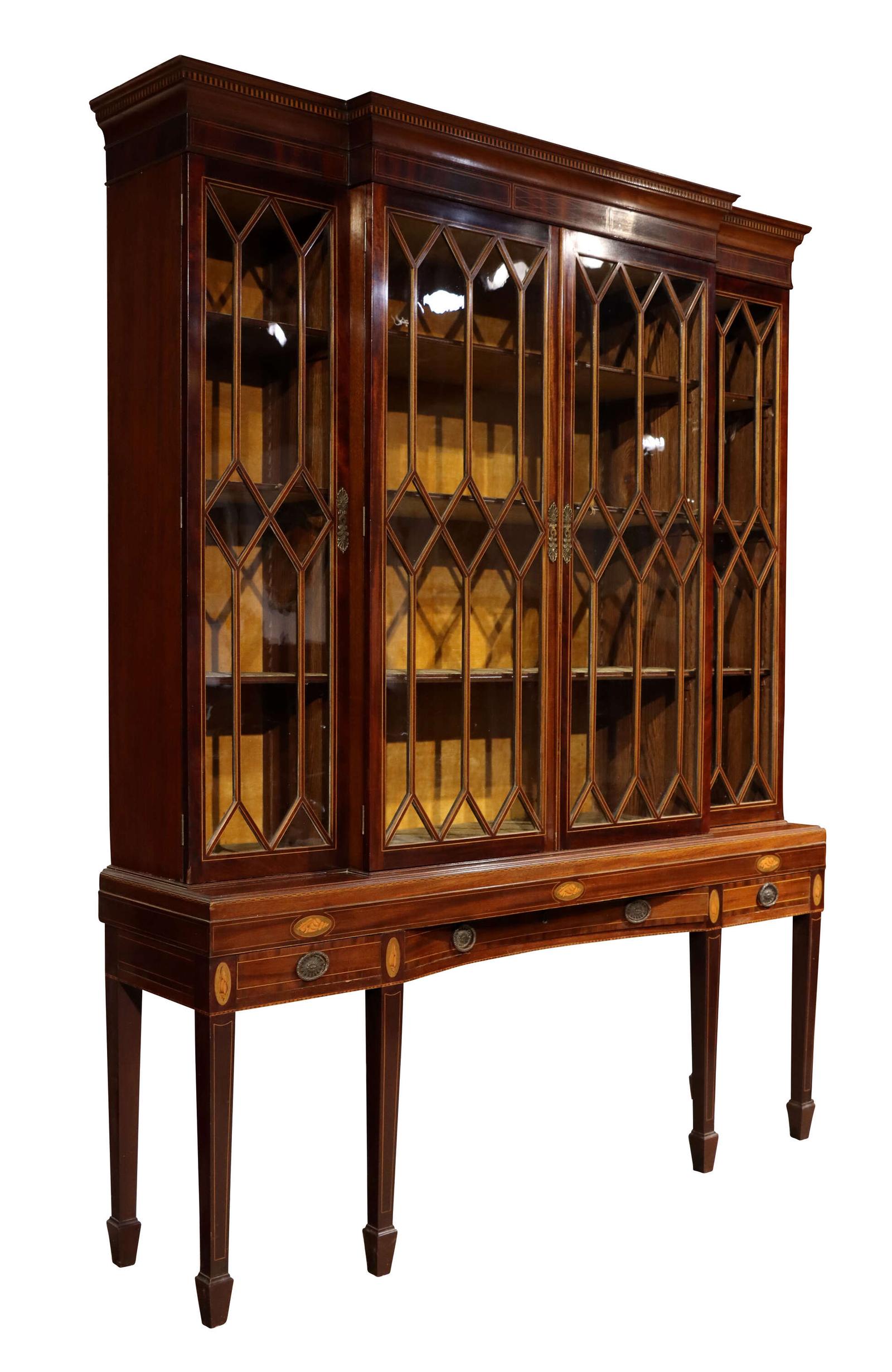 Exceptional Inlaid Mahogany Breakfront Display Cabinet on Stand, Circa 1880 (1 of 5) Exceptional Inlaid Mahogany Breakfront Display Cabinet on Stand, Circa 1880 (1 of 5)