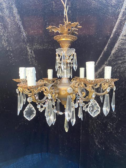 Six Light Italian Brass and Crystal Antique Chandelier (1 of 9)